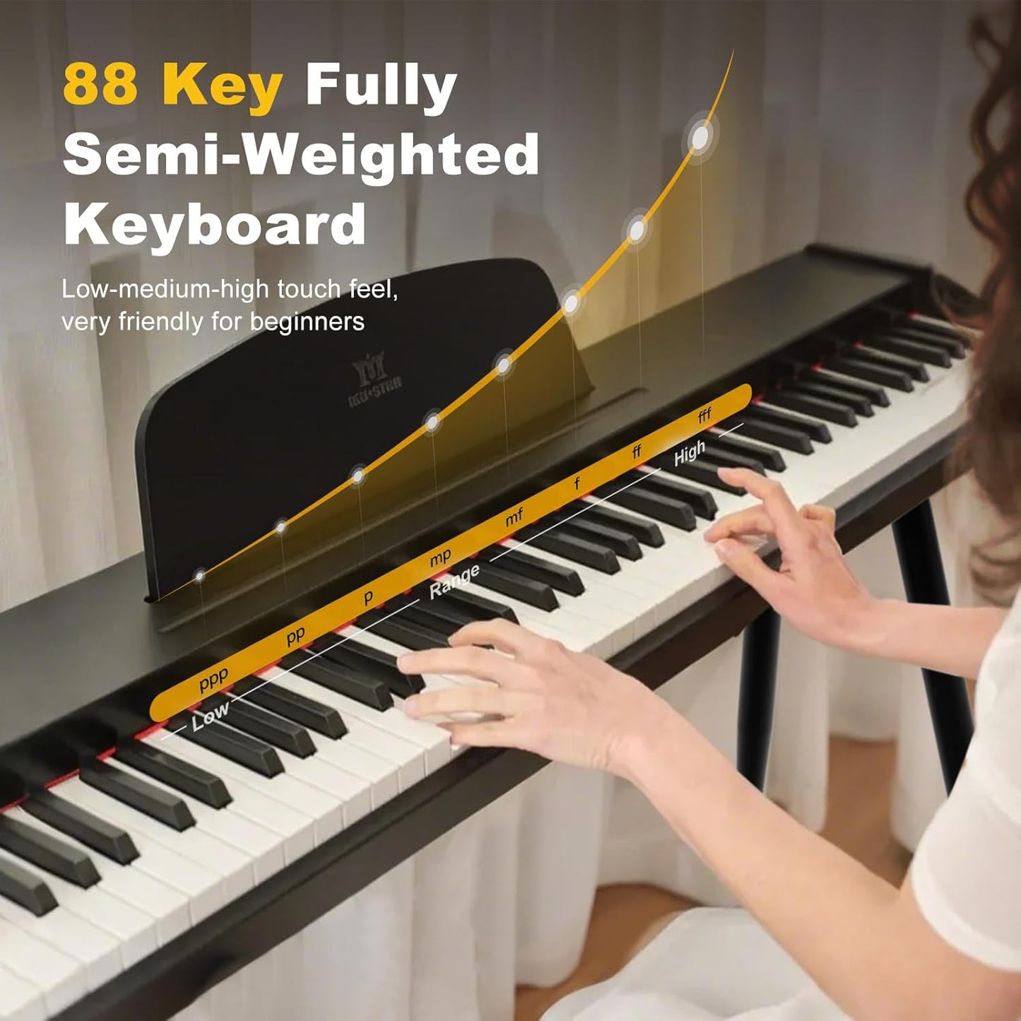 MUSTAR 88 Key Piano Keyboard for Beginners, Semi Weighted Electric Piano Keyboard 88 Keys, Portable Digital Piano 88 Key Weighted with 3-Pedal Unit, Built-In Speakers, USB/MIDI Connecting (Black)
