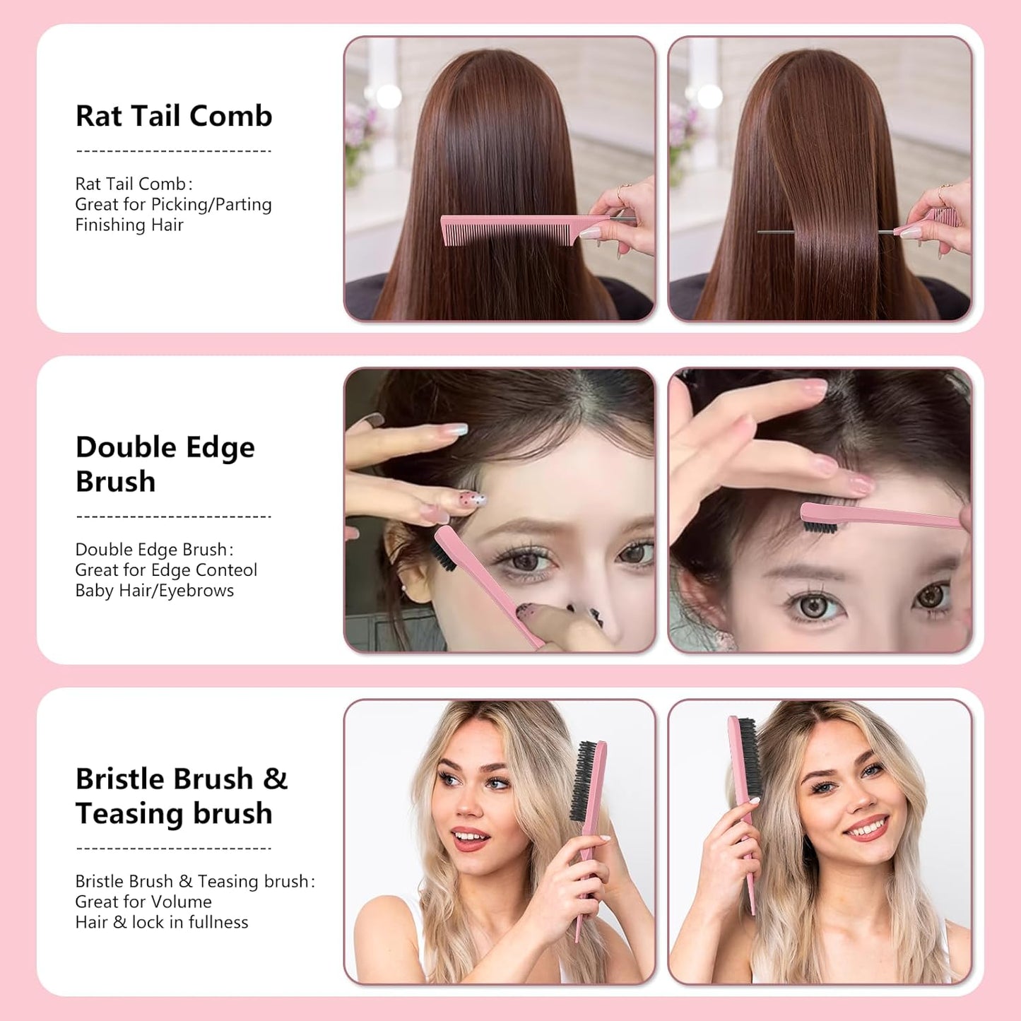 Curl Defining Brush, Curly Hair Brush, Slick Back Hair Brush, For Combing and Shaping Curls in All Hairstyles to Reduce Pulling (Pink)