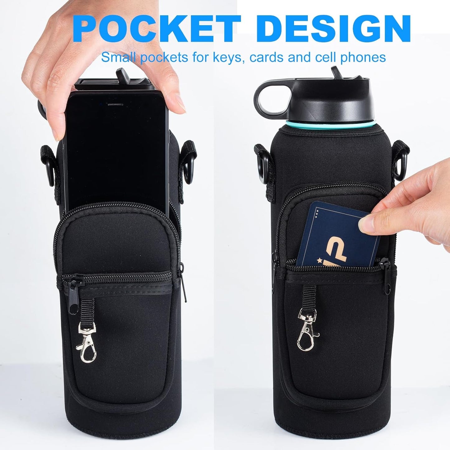 Water Bottle Holder with Strap for Hydroflask 32oz 40oz, Carrier Sling Bag with Phone Pocket Sleeve for Men Women Hiking Camping Travelling（Cream40oz）