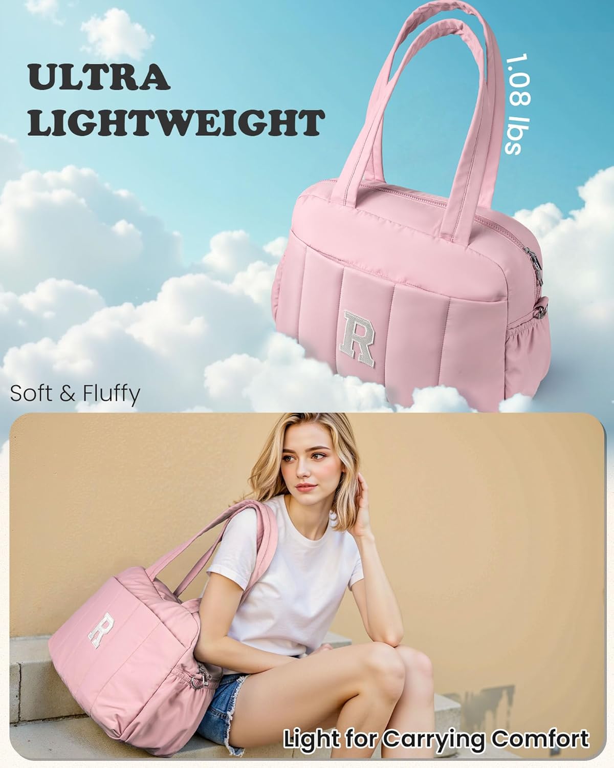 Birthday Gifts for Women Duffle Bag for Travel, Weekender Bags for Women，Initial Overnight Bag with Wet Pocket，Lightweight Travel Bags Personalized Gym Tote with Makeup Pouch