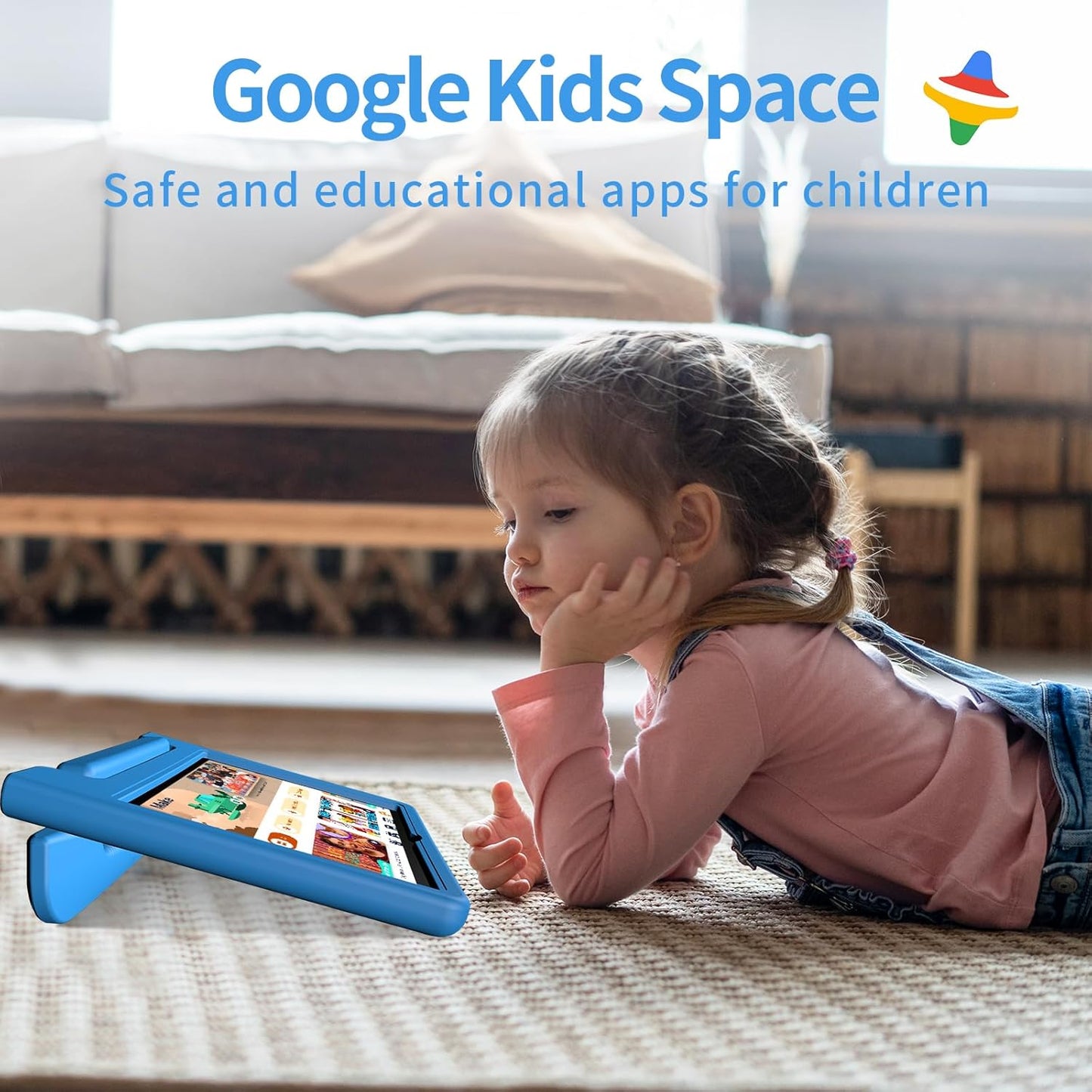 JREN Tablet for Kids｜10 Inch Kids Tablet Android 14｜Octa-core｜64GB｜WiFi ｜Bluetooth｜Parental Control｜Children Content｜Children Toddler Blue