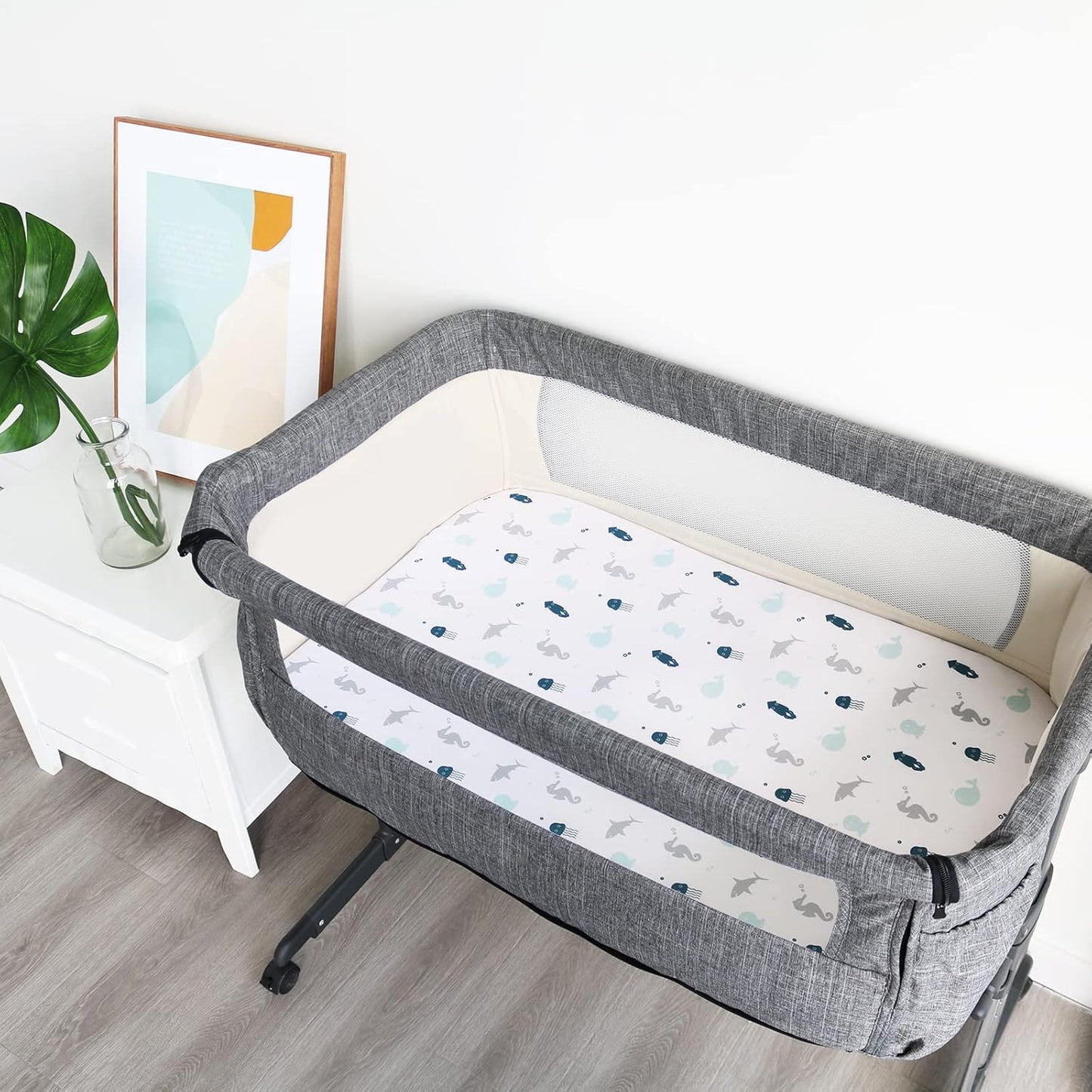 Bassinet Sheet 4 Pack for Baby Boys, Bassinet Sheets Ultra Soft Universal Fit for Most Rectangle, Oval, Hourglass Bassinet Mattress, Bassinet Sheets, Navy