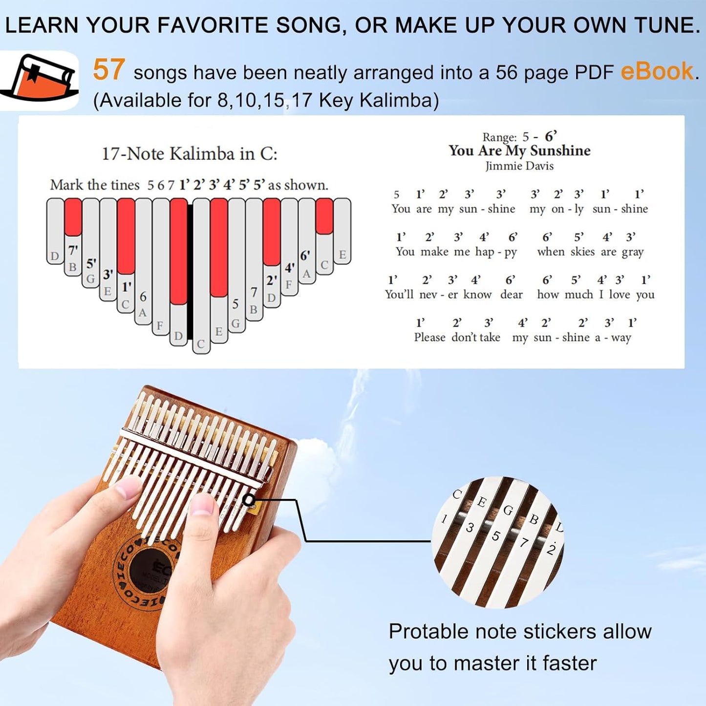 Kalimba Thumb Piano 17 Keys Portable Finger Piano Marimba Music Gifts for Adults Kids