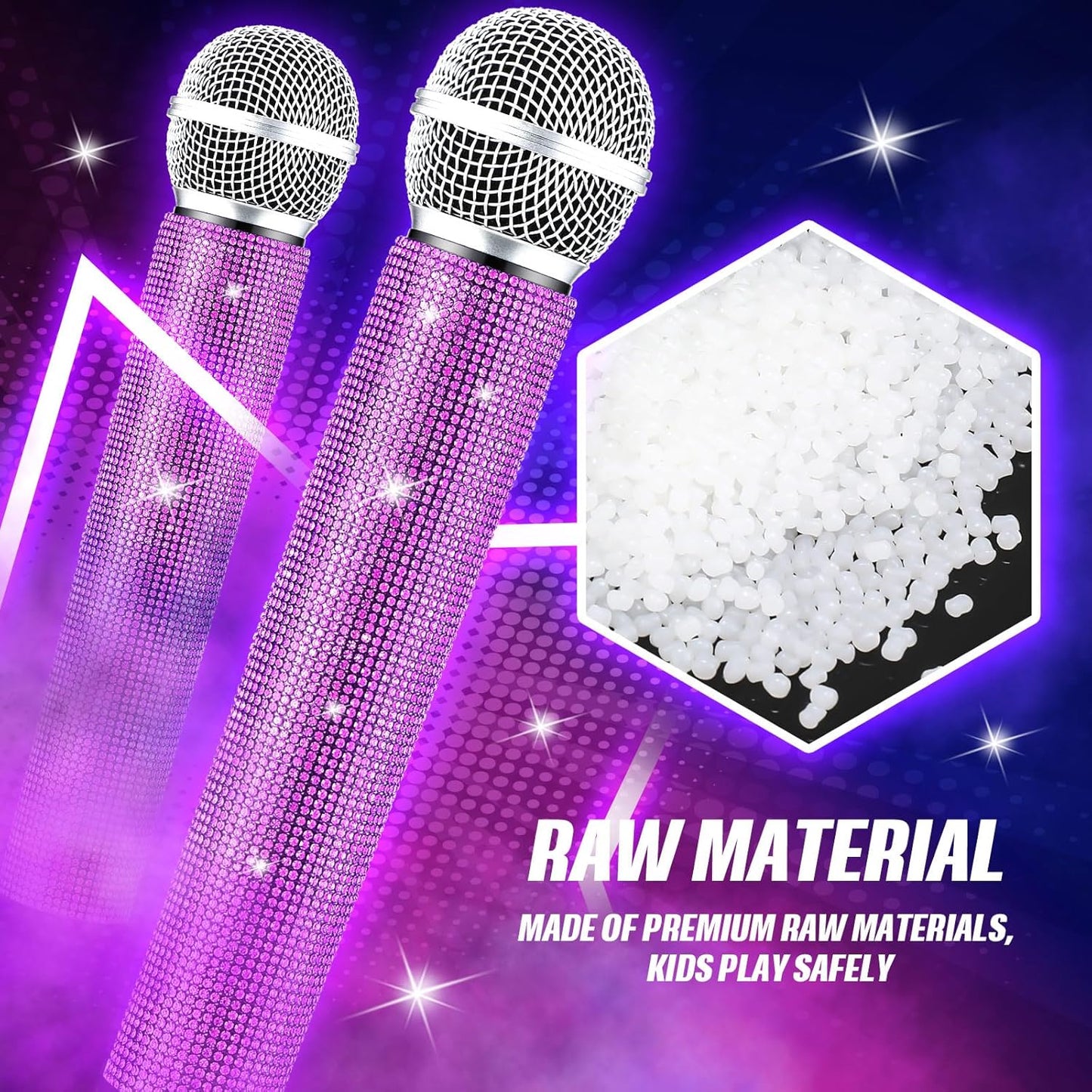 Sanwuta Fake Microphone Prop Sparkly Bling Rhinestones Plastic Play Microphone Pretend Glitter Bedazzled Mic for Cosplay Party Costume(Purple)