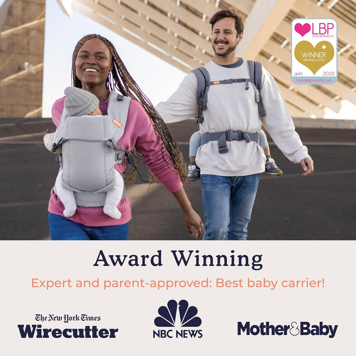 Beco Gemini Baby Carrier from Newborn to Toddler - Certified Ergonomic Newborn Baby Carrier for Infants and Children of 7-35 lbs - M Shape, Adjustable Seat, 100% Cotton (Grey)