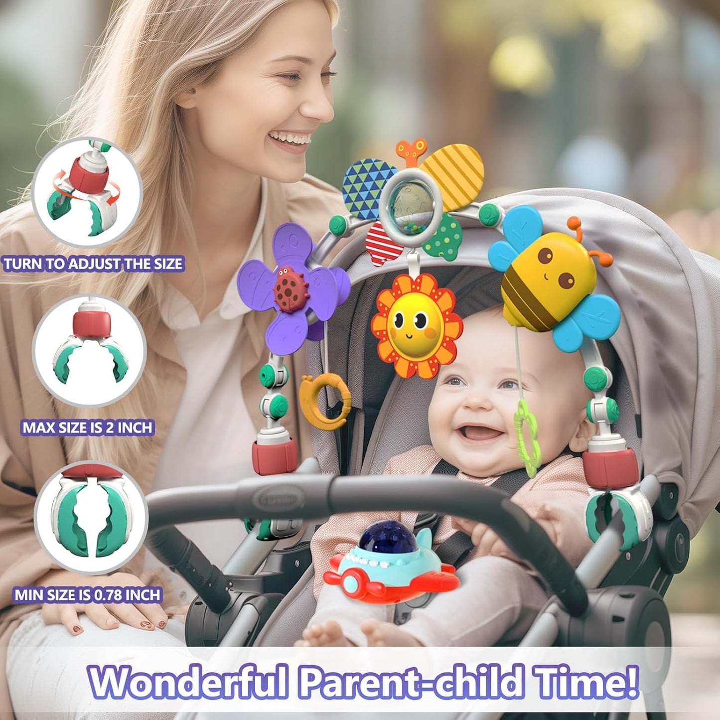 Musical Baby Stroller Arch, Travel Car Seat Toys, Baby Play Arch Crib Accessory, Mobile for Bassinet, Pram Activity Arch Bar for Babies Infants