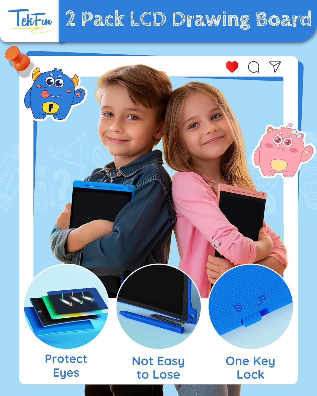 TEKFUN Kids Toys,10in 2 Pack LCD Writing Tablet Coloring Doodle Drawing Board Pad for Kids with Stylus, Car Trip Educational Toys Easter Toys Birthday Gift for Toddlers 3 4 5 6 7 Kids Girls Boys