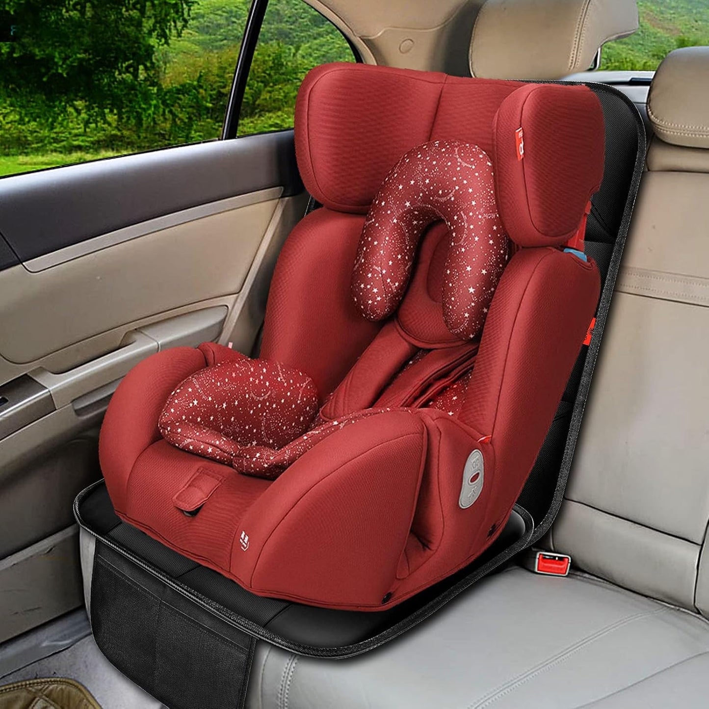 Car Seat Protector 2 Pack Car Seat Cushion Mat Thickest Padding,Waterproof 600D Fabric Car Seat Covers for Non-Slip Backing Mesh Pockets for Baby and Pet (Brown, 2 Pack)