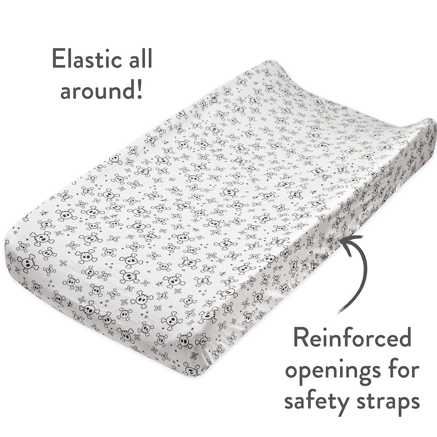 HonestBaby Boys Organic Cotton Changing Pad Cover, Tossed Skulls, One Size