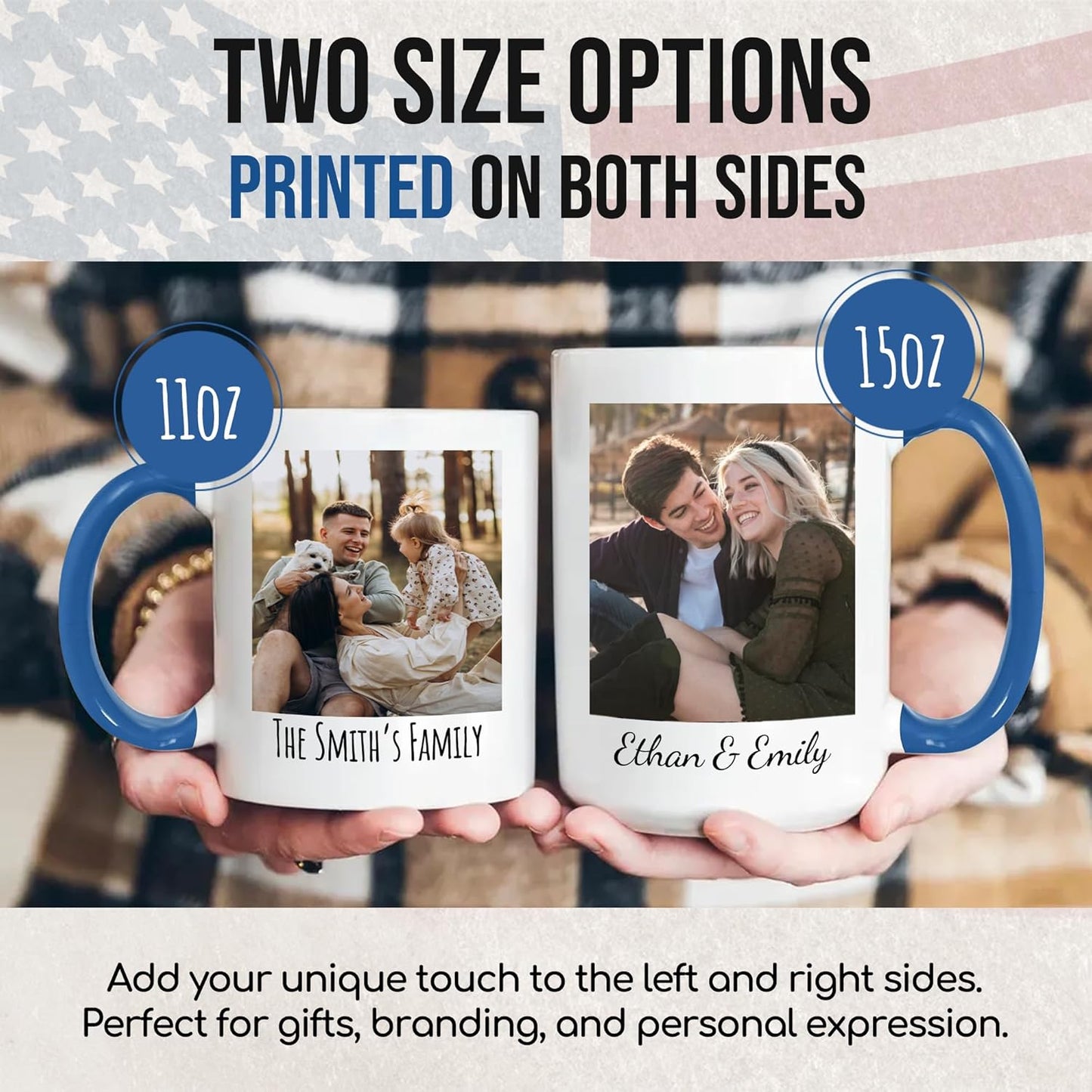 Custom Mug Upload Your Picture Personalized Coffee Mug with Photo Text Name Customized Cup Unique Ideas Gifts for Men Women Mom Dad Halloween Christmas Thanksgiving Friend Family (Blue, 11oz)