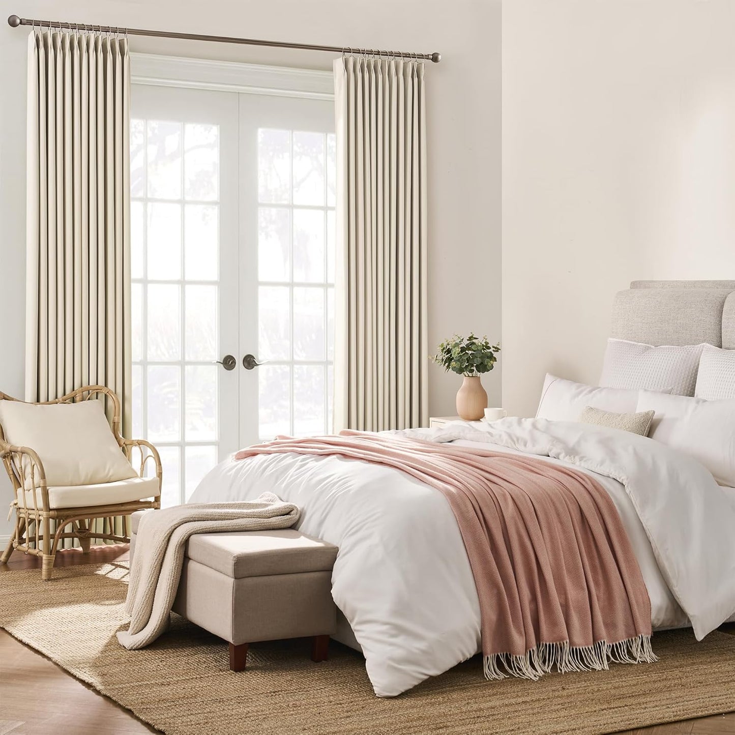 KEQIAOSUOCAI Large Pletaed Curtains 126 Inches Long,(Each 40x2 Panel 80 Widex126 Tall Cream Beige) Extra Length Burg Heat&Cold Blocking Black Out Curtains for Dining Room