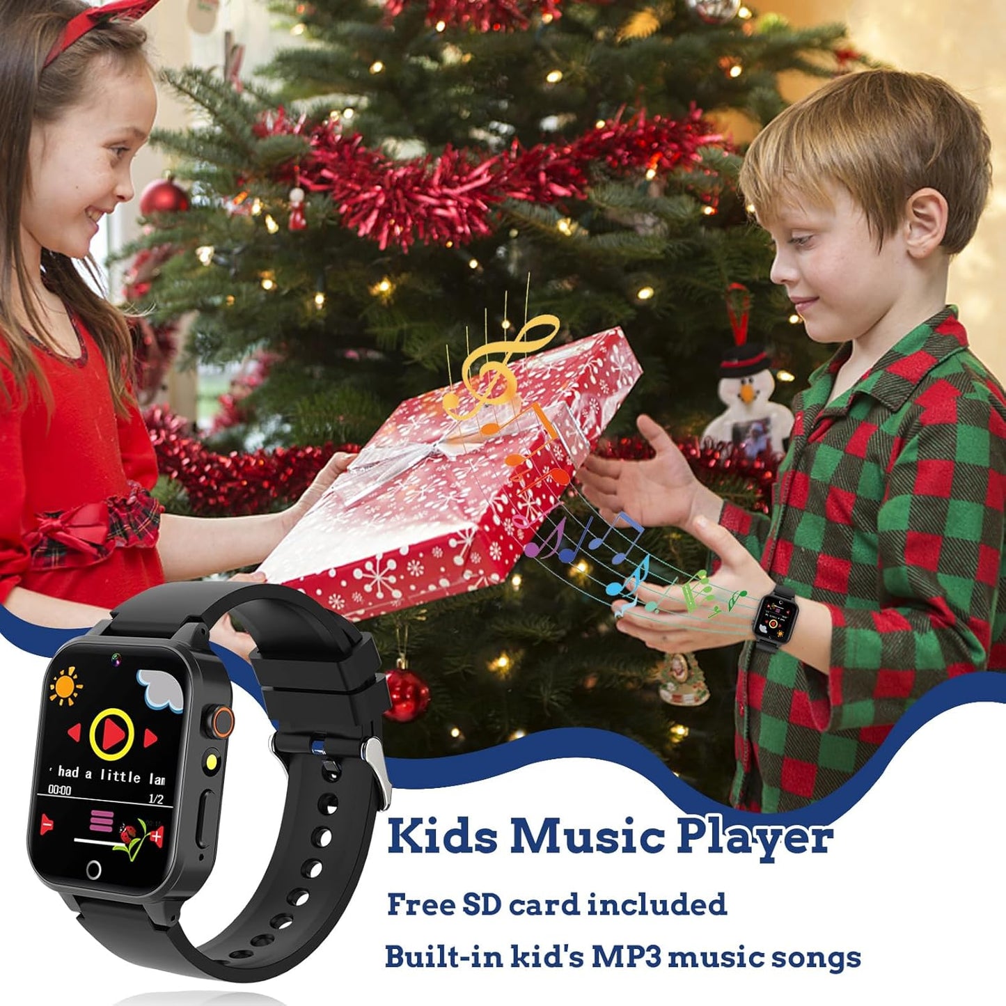 Goodatech Smart Watch for Kids 4-12 Years Boys Girls, 26 Puzzle Games,HD Camera,Video Music Player,Pedometer,Flashlight,Calendar,Alarm Clock,Aluminum Case,Sport Band (Black)