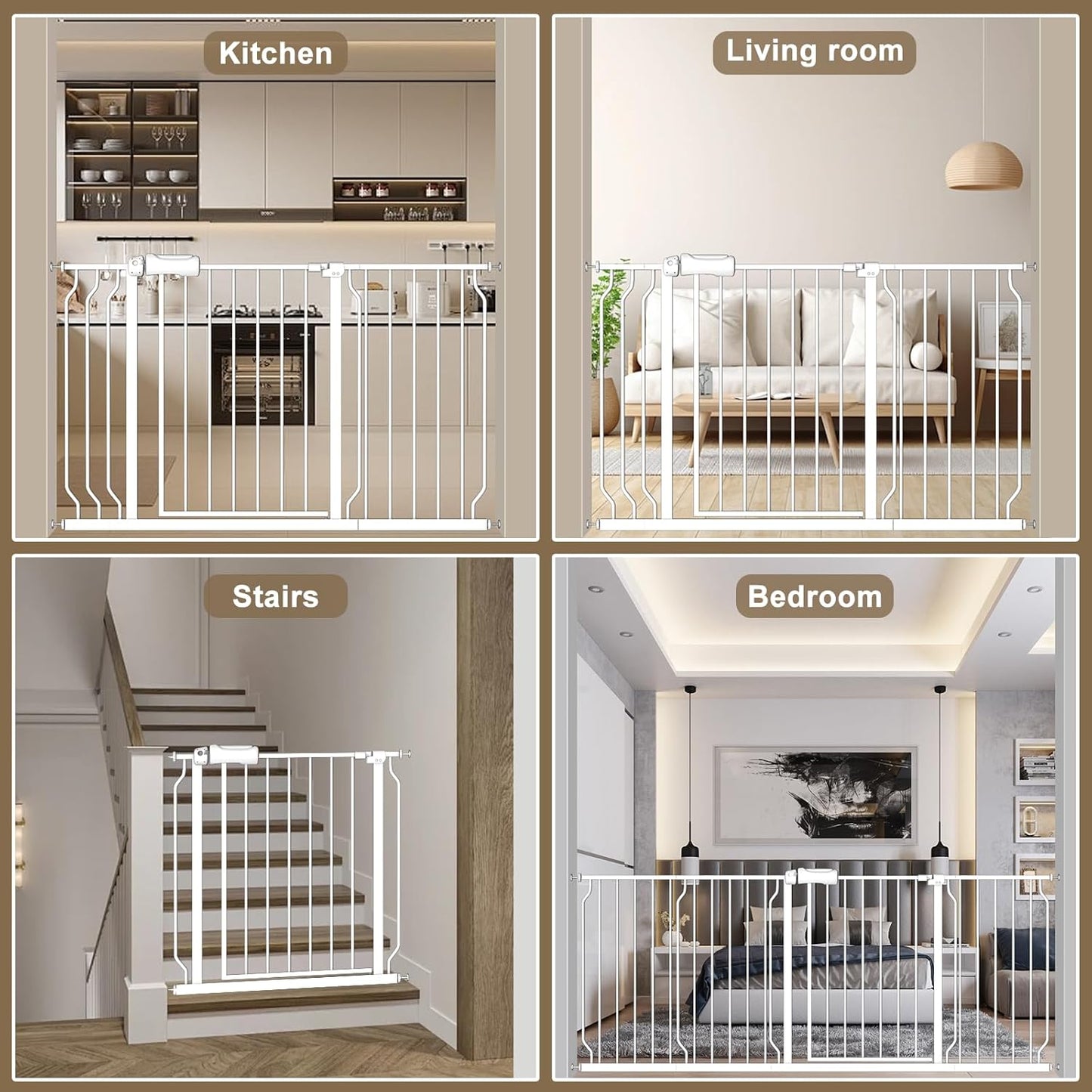 ALLAIBB Extra Wide Baby Gate Pressure Mount with Auto-Close, White Metal Safety Gate for Stairs & Doorways - Child Proof, Pet Barrier for Hallways, Kitchen, Living Room for 52.76-57.48 inch