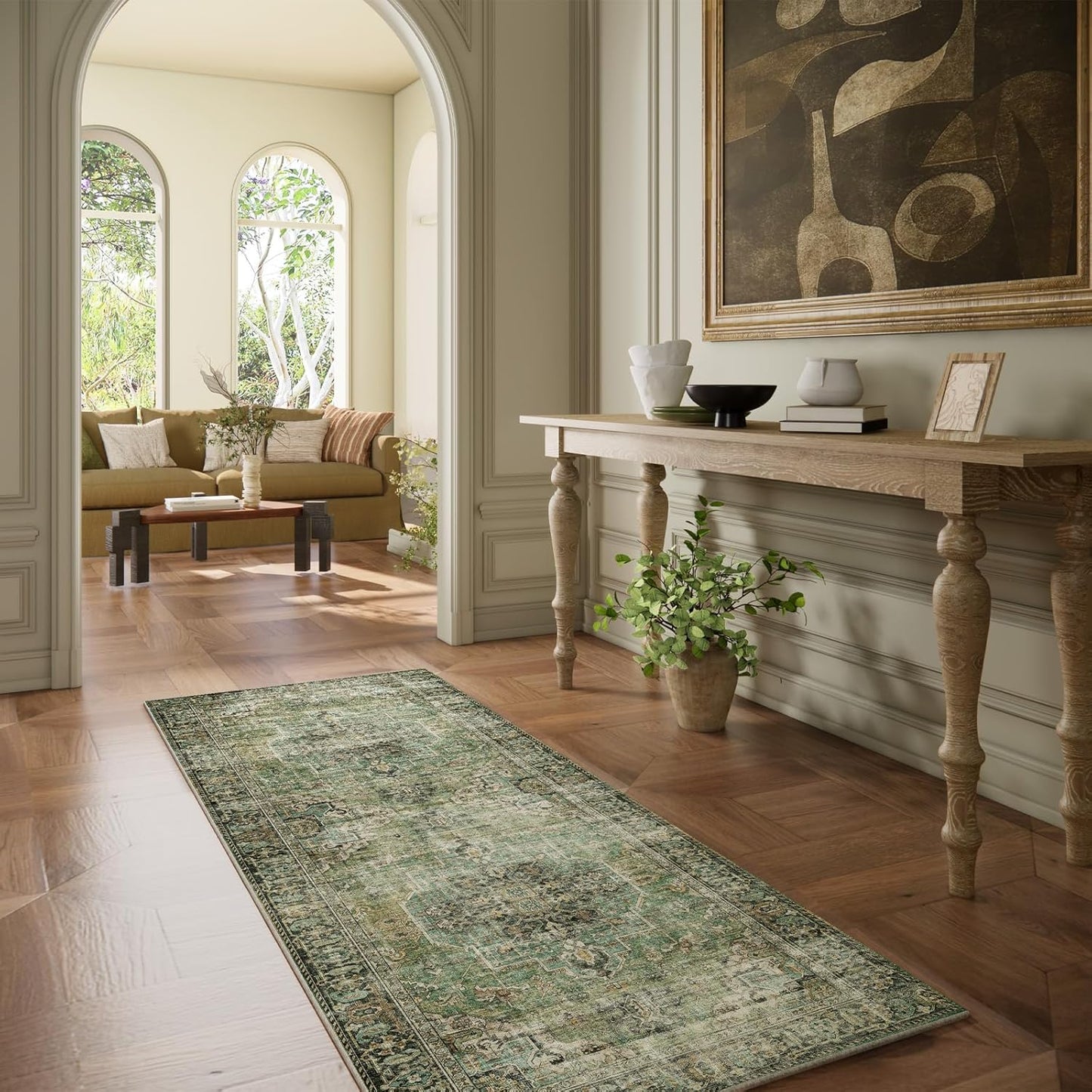 Machine Washable Kitchen Runner Rug: 2'6"x8' Hallway Rug Non Slip Low-Pile Stain Resistant Soft Carpet Runners for Entryway Hallways Kitchen Laundry Room Beside Farmhouse