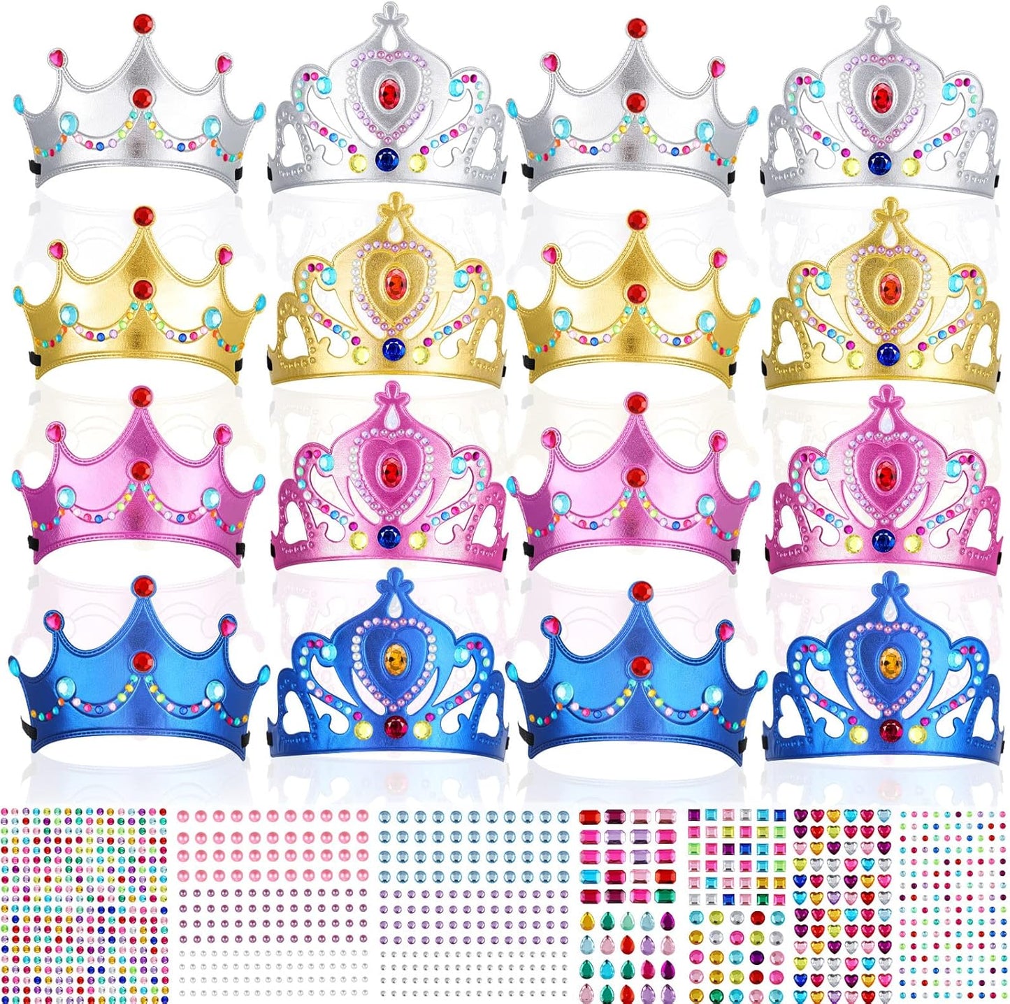 Epakh Princess Party Crowns Set, 27 Pcs DIY Crown with Diamond Stickers, Birthday Party Favor for Children and Princess Fans