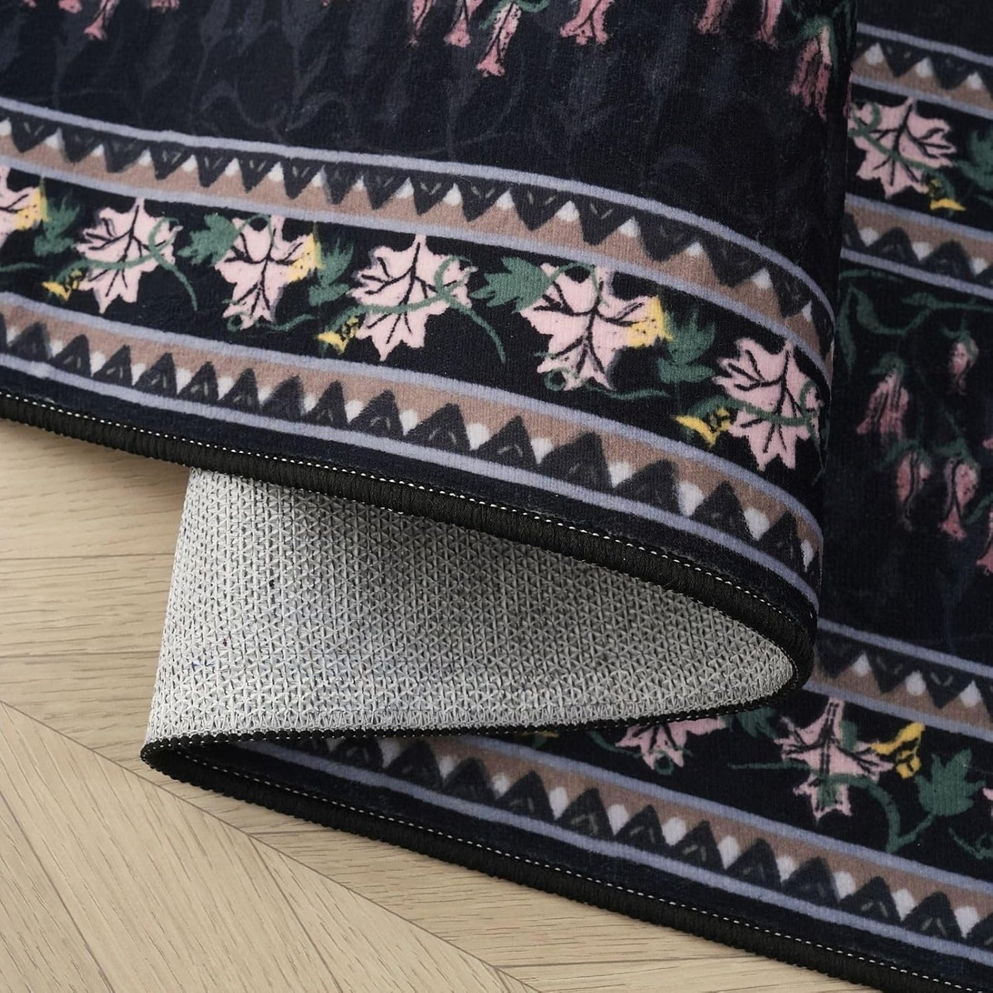 2x6 Runner Rug Impressionist-Style Vintage Kitchen Rugs Non Slip Washable Soft Carpet Runner for Kitchen Laundry Bedroom Bathroom, Black