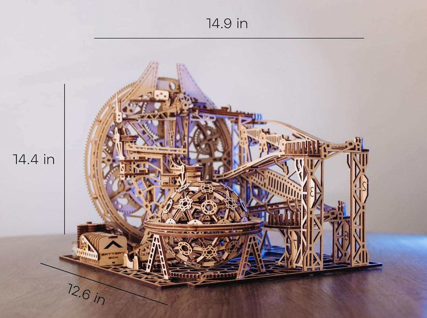 Wood Trick Wooden Marble Run Electric Motorized - 3D Wooden Puzzles for Adults and Kids to Build - 15x14 in - Roller Coaster Wooden Model Kits for Adults and Teens to Build