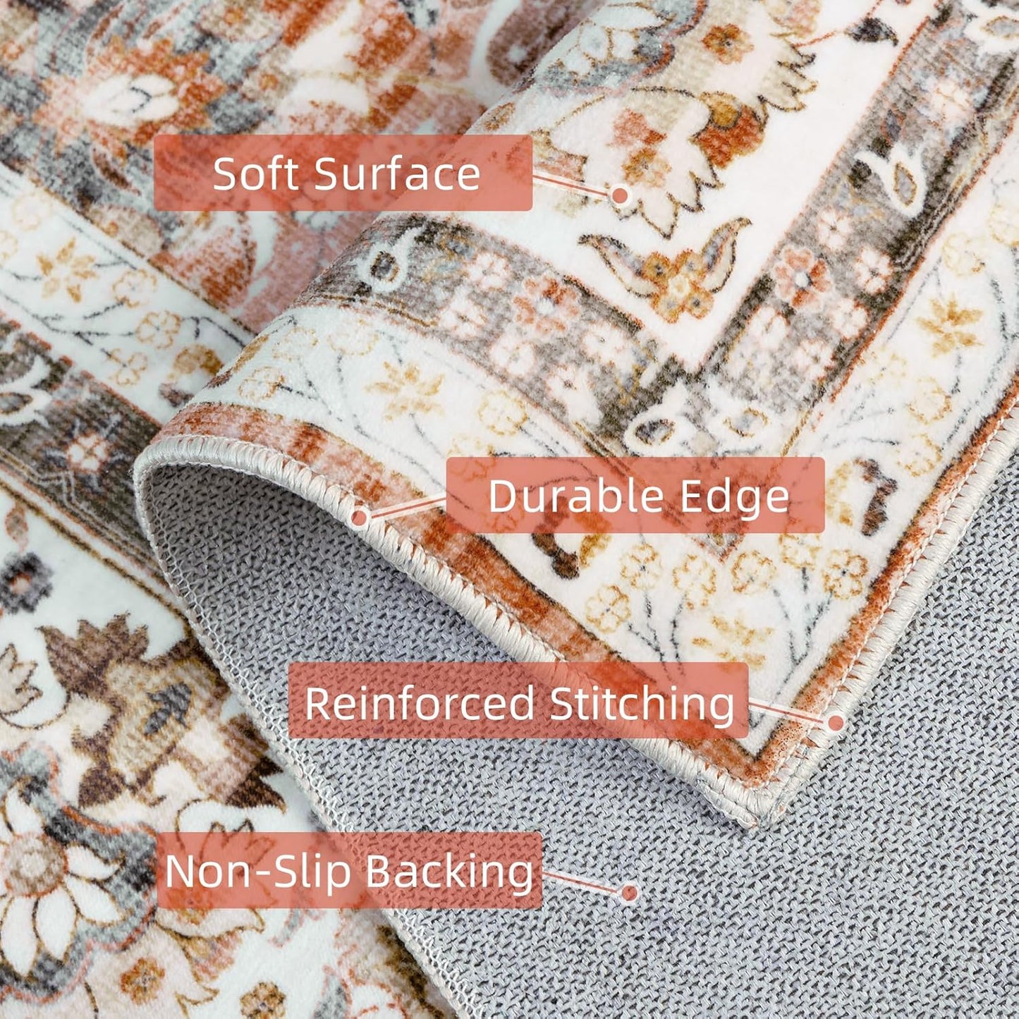 Large 5x8 Area Rugs for Dining Room Machine Washable Rugs Boho 5x8 Rug for Living Room Carpet Non-Slip Family & Pet Friendly Area Rugs Print Floor Rug(Brick Red 5x8ft)