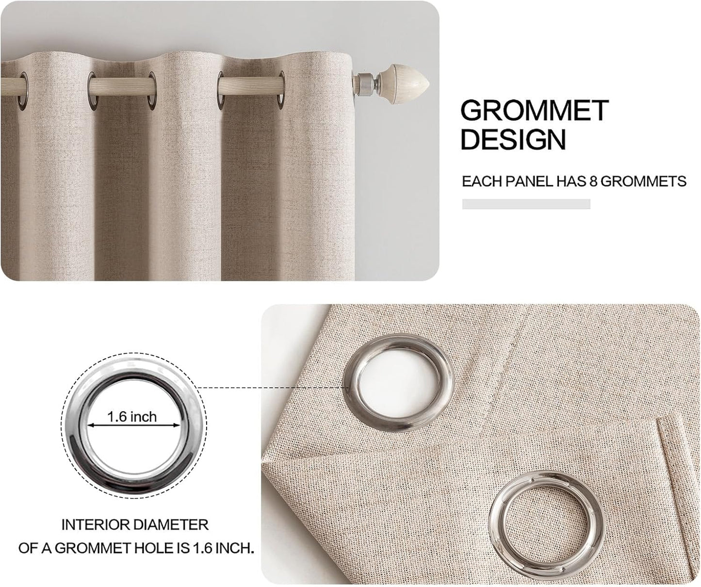 MIULEE Linen Textured Curtains Solid 100% Blackout for Bedroom Thermal Insulated Natural Beige Grommet Room Darkening Curtains & Drapes Luxury Decor for Living Room Nursery 52 x 72 Inch (2 Panels)