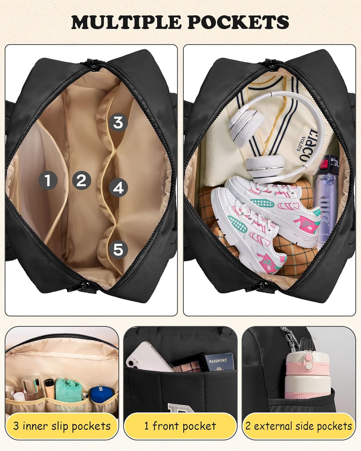Women Duffle Bag with Initial, Personal Item Travel Bags，Gym Bag with Wet Pocket，Lightweight Travel Bags Personalized Tote with Makeup Pouch, Birthday Gifts for 13 14 15 16 17 Year Old Girls