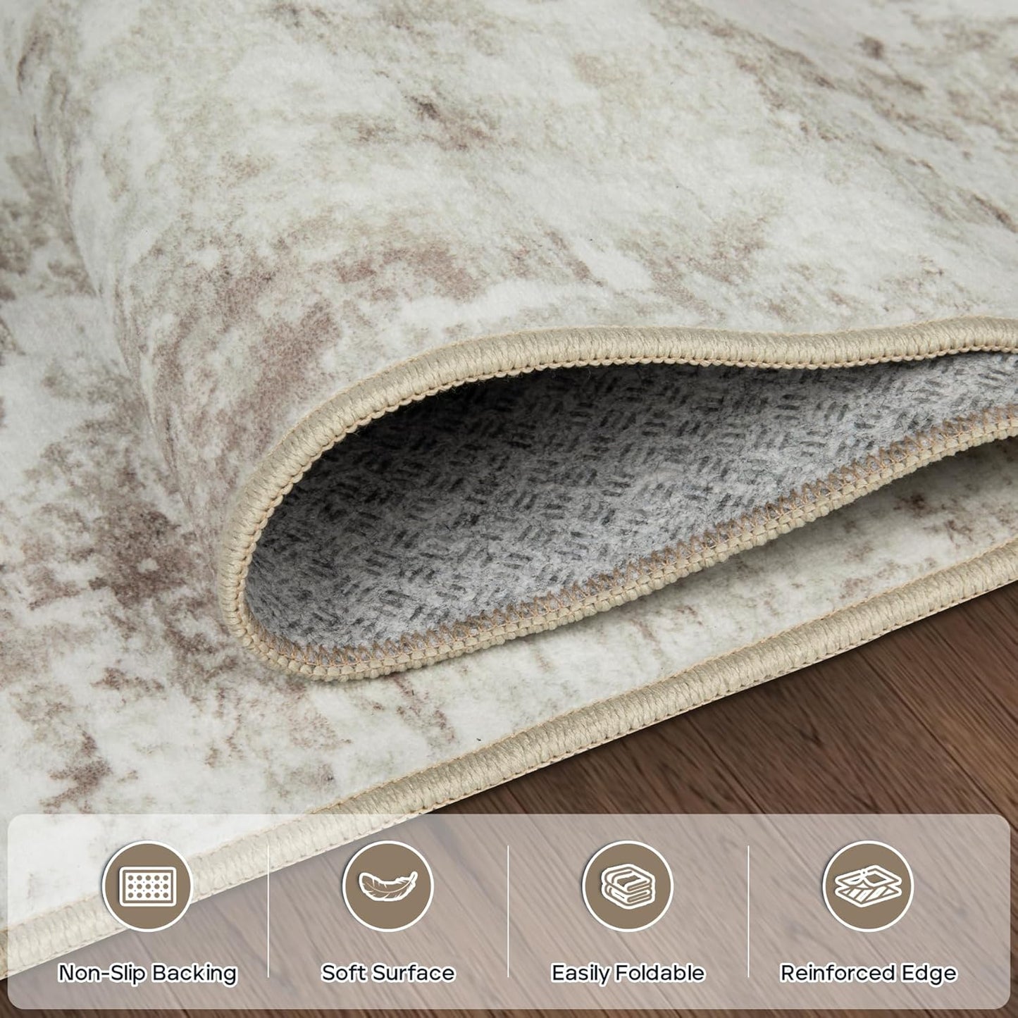 5x7 Area Rugs for Living Room Rug Washable: Modern Rug for Dining Room Bedroom Carpet Non Slip Low Pile 5 by 7 Indoor Abstract Nursery Home Office Beige