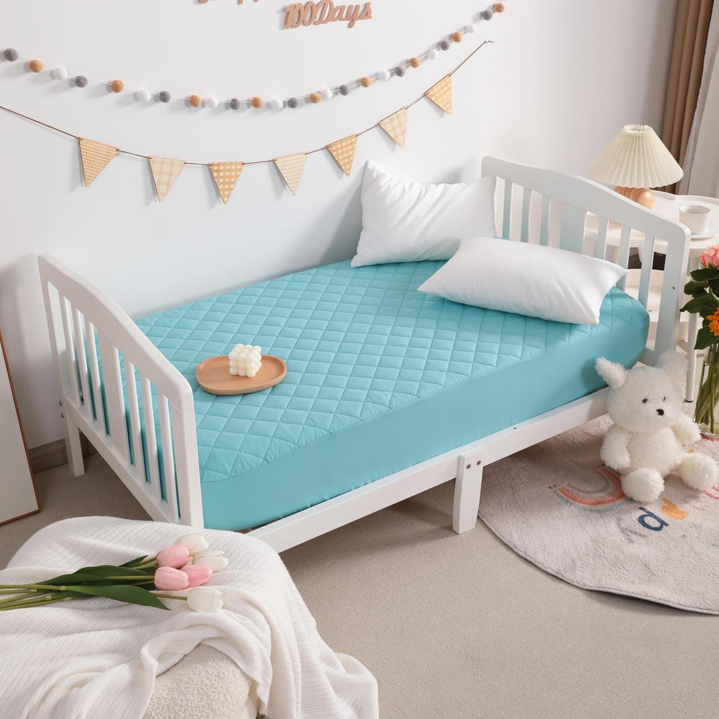NTBAY 2 Pack Waterproof Crib Mattress Protector, Quilted 28"x52" Toddler Fitted Sheet - Machine Washable - Soft and Breathable Mattress Pad Cover for Crib, Nursery, Daycare, Cot, Aqua