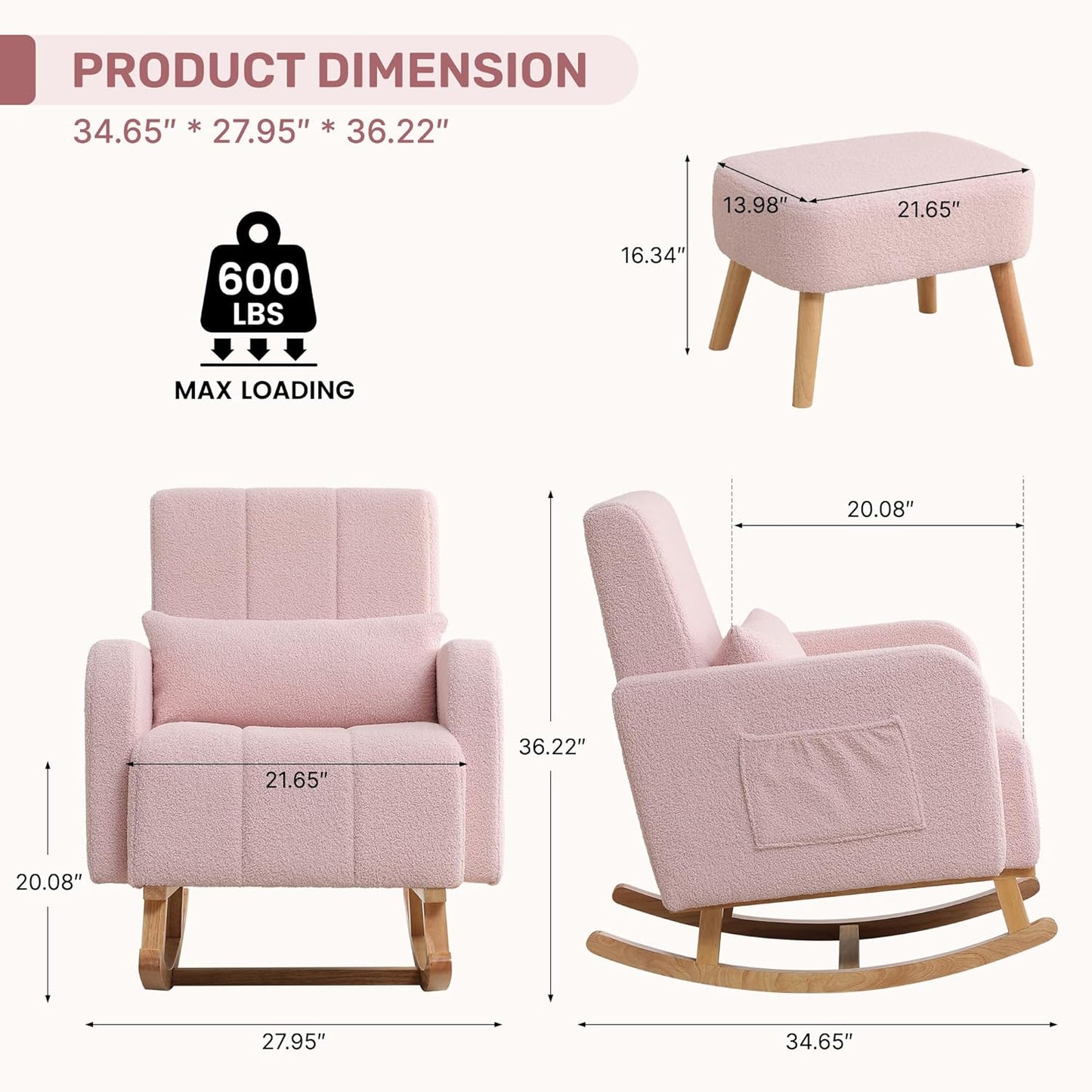 Glider Chair with Ottoman Light Pink