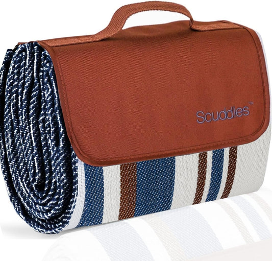 scuddles 60" x 60" Extra Large Outdoor Picnic Blanket – Waterproof, Foldable Travel Mat for Beach, Camping, Grass, Lawn, Park, Summers – Dual Layer, Soft Throw Rug Fits 4 Adults