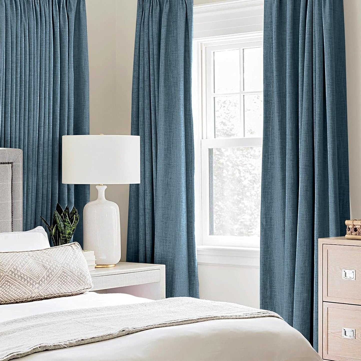 MIULEE Linen Texture Curtains, 2 Panels (Dusty Blue, W52xL84), Blackout, Grommet, Room Darkening, Nursery, Solid, Classic, 2 Count