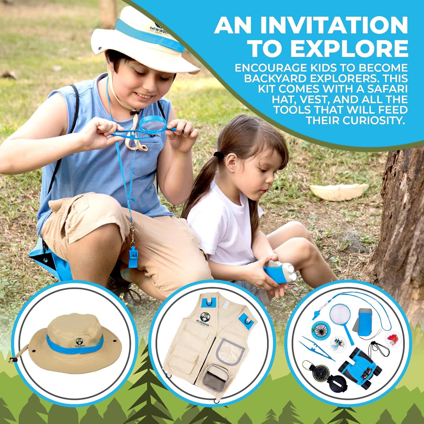 Kids Explorer Kit with Safari Vest & Hat for 3-12 Year Old Boys & Girls - Safari Costume Kids, Zoo Keeper, Paleontologist, Bug Kit & More - Giftable STEM Outdoor Explorer Kit for Kids + Bug Ebook