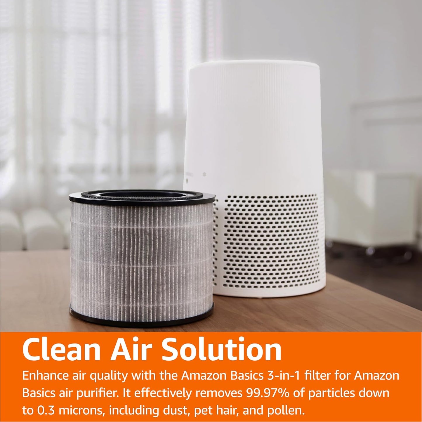 Amazon Basics Air Purifier Replacement 3-In-1 Filter for Amazon Basics Air Purifier B0CL993435 (NOT for other models), Covers Up to 1067 Sq Ft, 1 Pack
