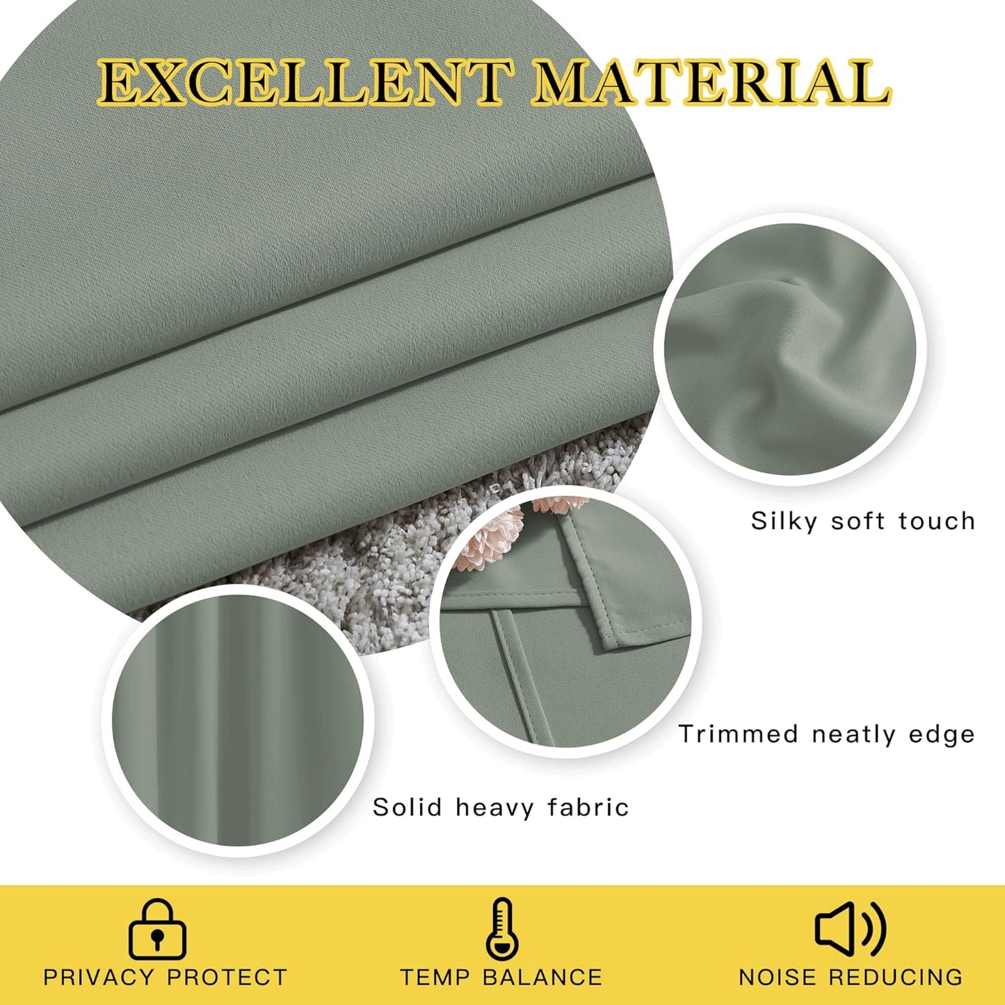 NICETOWN Blackout Large Bedroom Curtains 90 inches Long - Room Dividers Thermal Insulated Sound Dampening Grommet Window Treatments for Living Room (Sage Green, 2 Panels, W66 x L90)