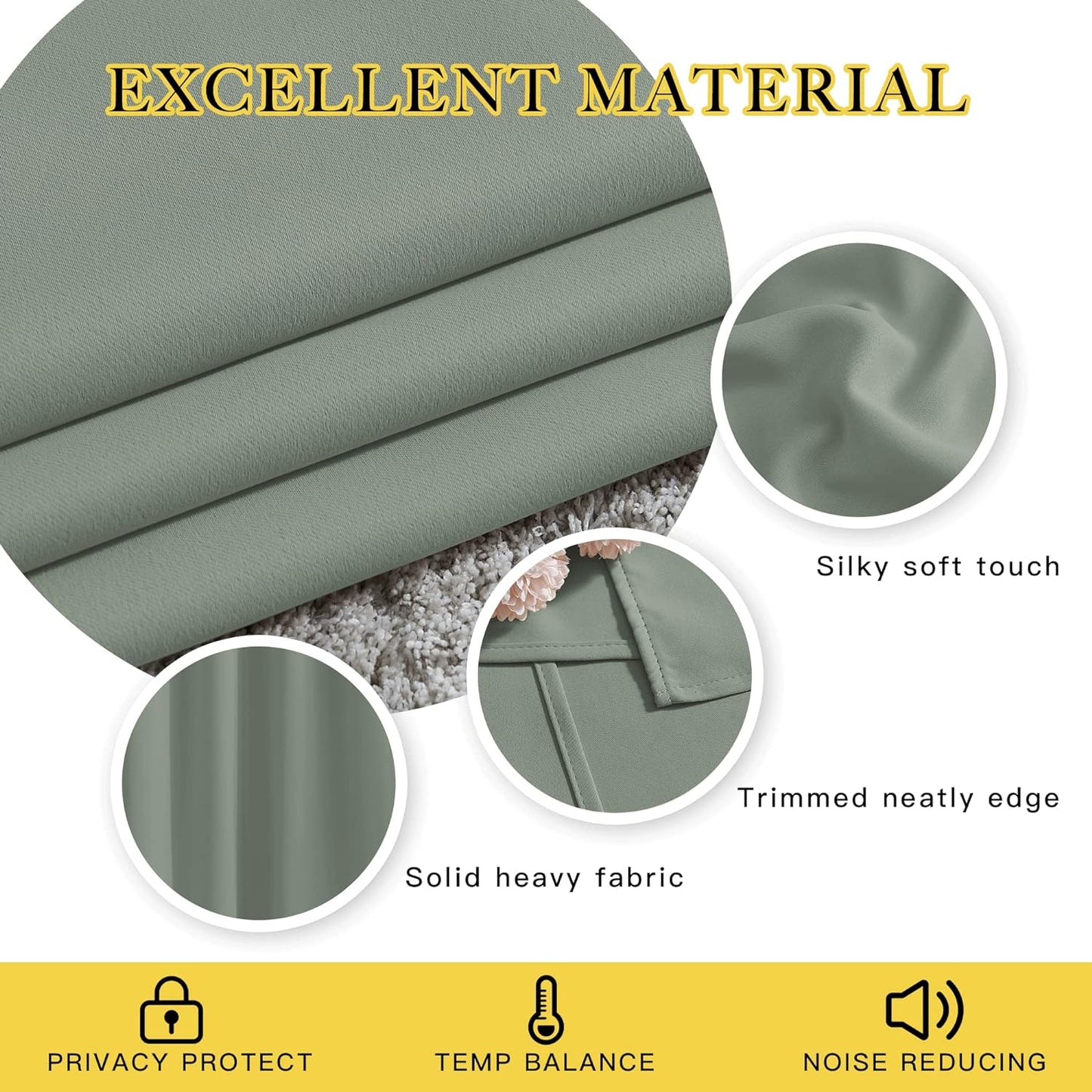 NICETOWN Sage Green Curtains 96 inches Long, Grommet Thermal Insulated Blackout Curtains Privacy Window Treatments for Boys Room/Living Room, W46 x L96, 2 Panels