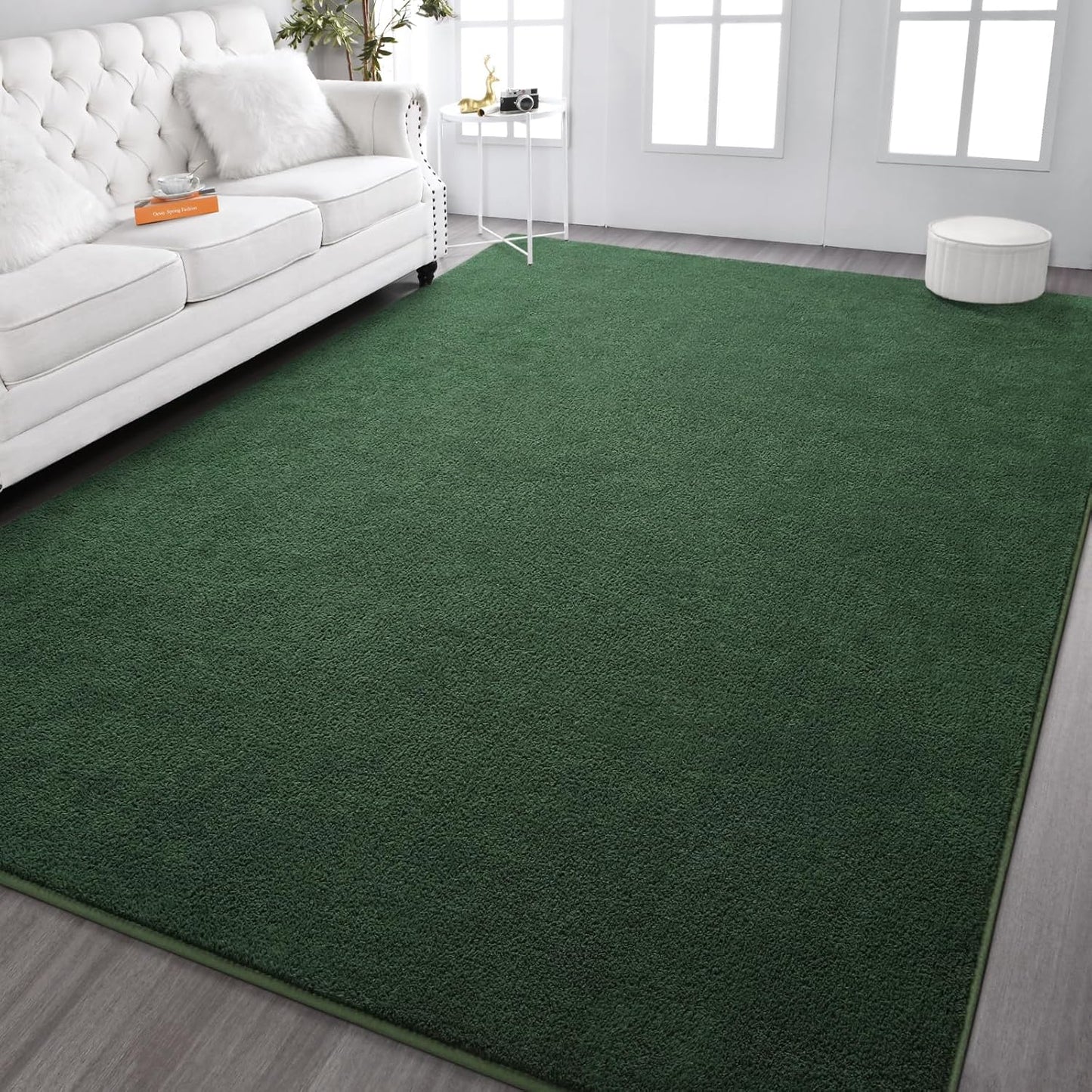 Kimicole 4x6 Washable Area Rugs for Bedroom Living Room, Low Pile Ulta-Thin Solid Color Rug, Non-Slip Soft Fluffy Carpet for Nursery Kids Room Dorm Room Home Decor (Dark Green)