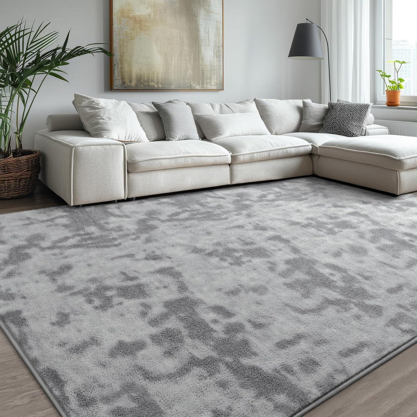 Kimicole 4x6 Washable Area Rugs for Bedroom Living Room, Low Pile Ulta-Thin Solid Color Rug, Non-Slip Soft Fluffy Carpet for Nursery Kids Room Dorm Room Home Decor (Light Grey)