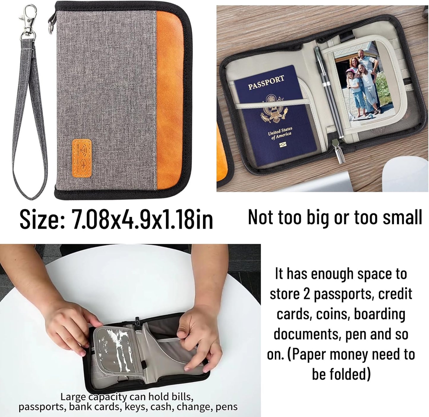 Passport Holder for Famliy Travel Wallet Passport Wallet Document RFID Blocking Organizer with Zipper Clutch Bag Flight Ticket Credit Cards Men Women (Black)