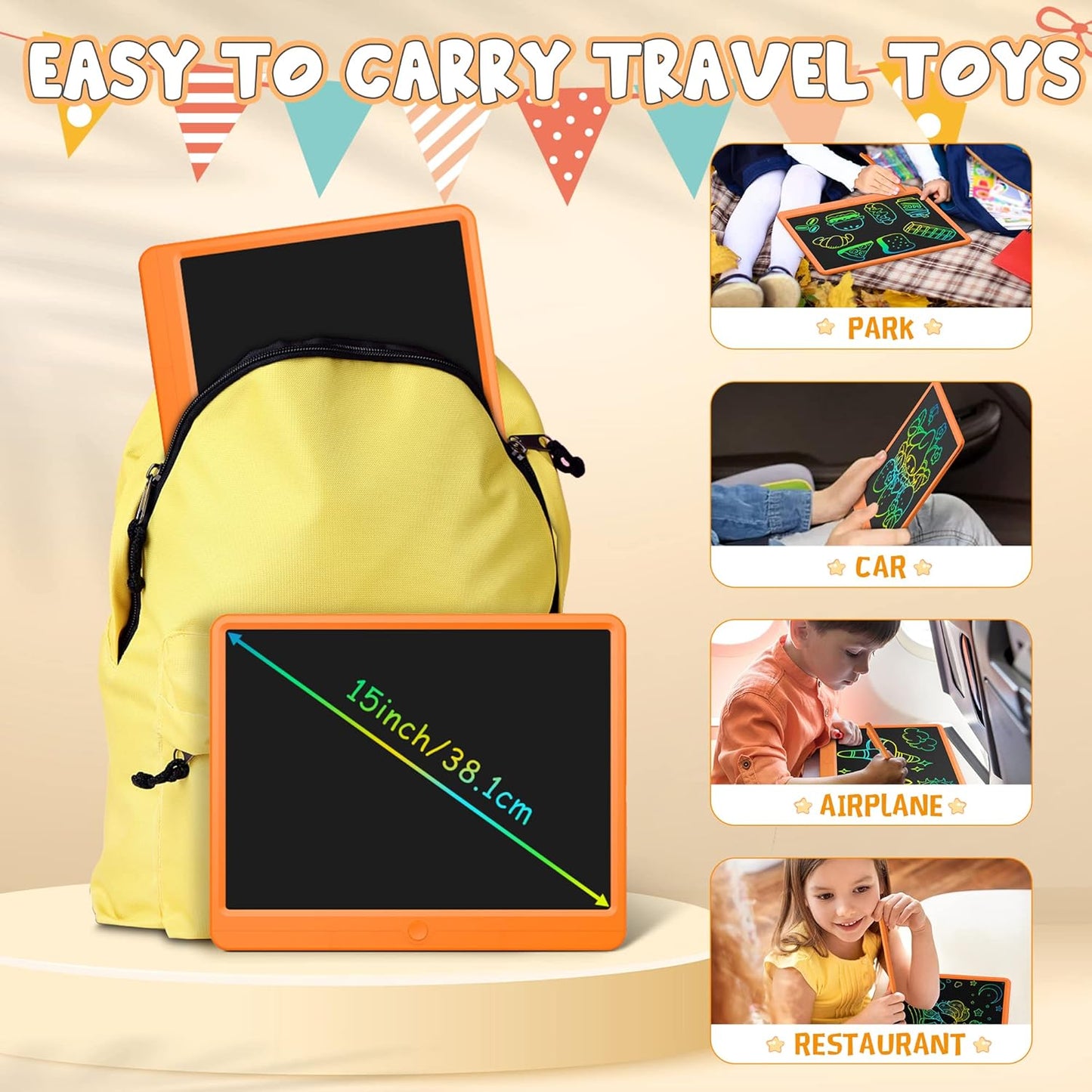 GIGART LCD Writing Tablet 15 Inch Drawing Tablet Magic Doodle Board Drawing Pad, Electronic Writing Board, Educational Toys Gifts for Kids and Adults at Home,School and Office（Orange）