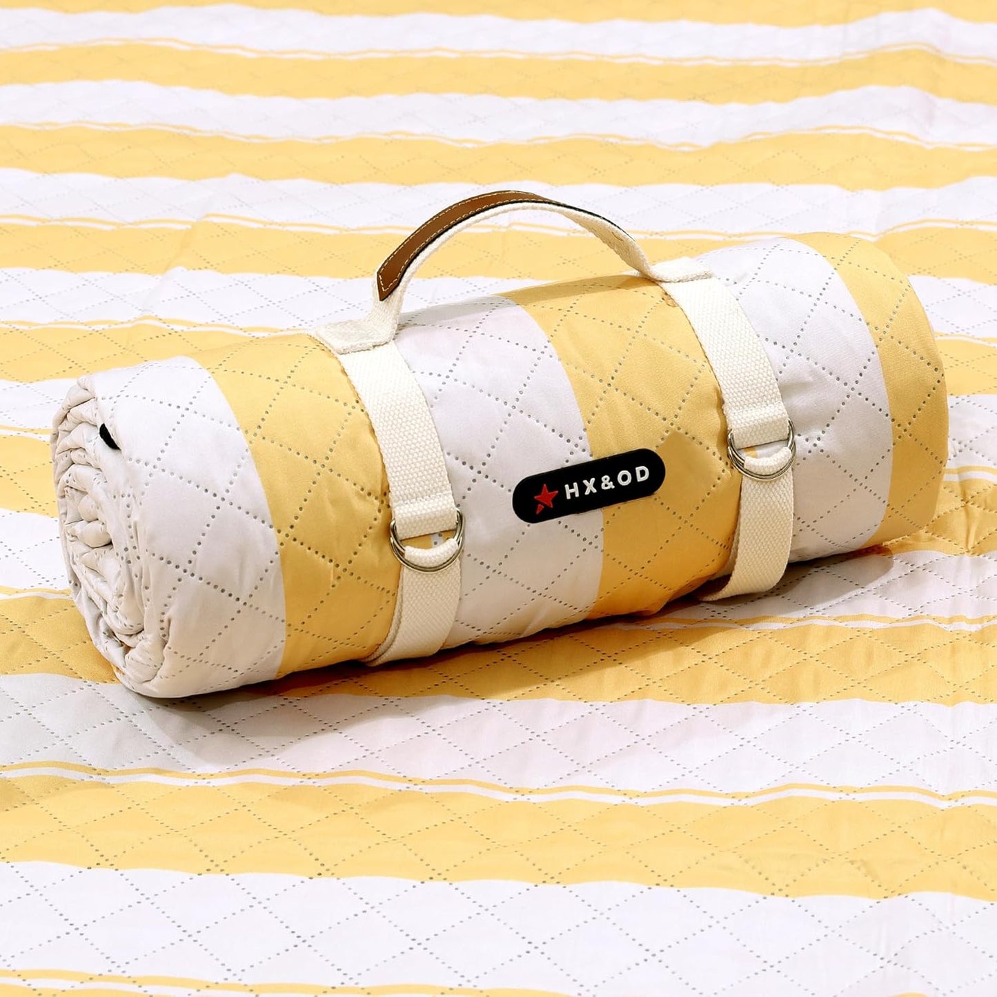 HX&OD Extra Large Picnic Outdoor Blanket, 80”x60” Waterproof Picnic Mat Foldable Camping Blanket Portable with Carry Strap for Beach Mat Outdoor Camping Party(Yellow)