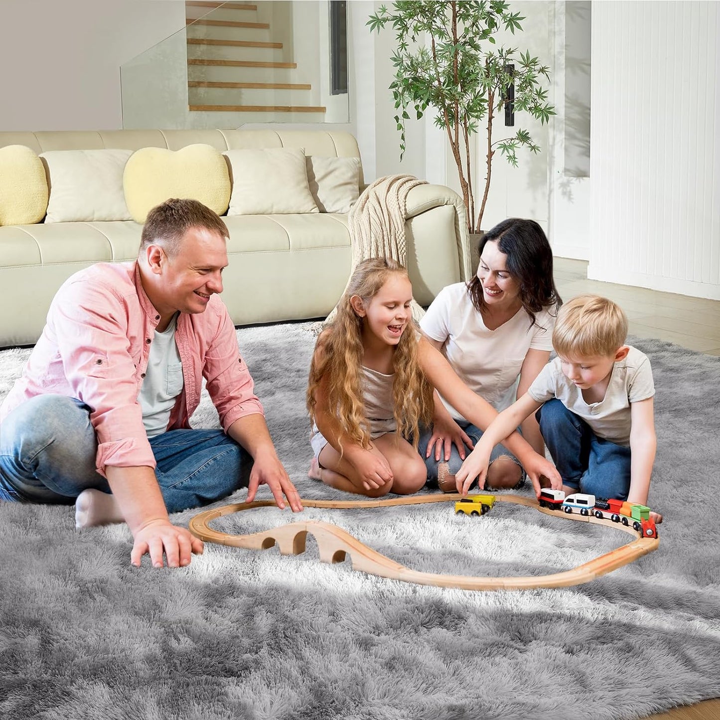 5X8 Ultra Soft Rug for Living Room, 5X8 Fluffy Shag Area Rug for Bedroom, Modern Shaggy Carpets Fuzzy Rug for Teens Dorm Nursery Home Decor Aesthetic, Upgrade Anti-Skid Durable, Tie-Dyed Light Grey