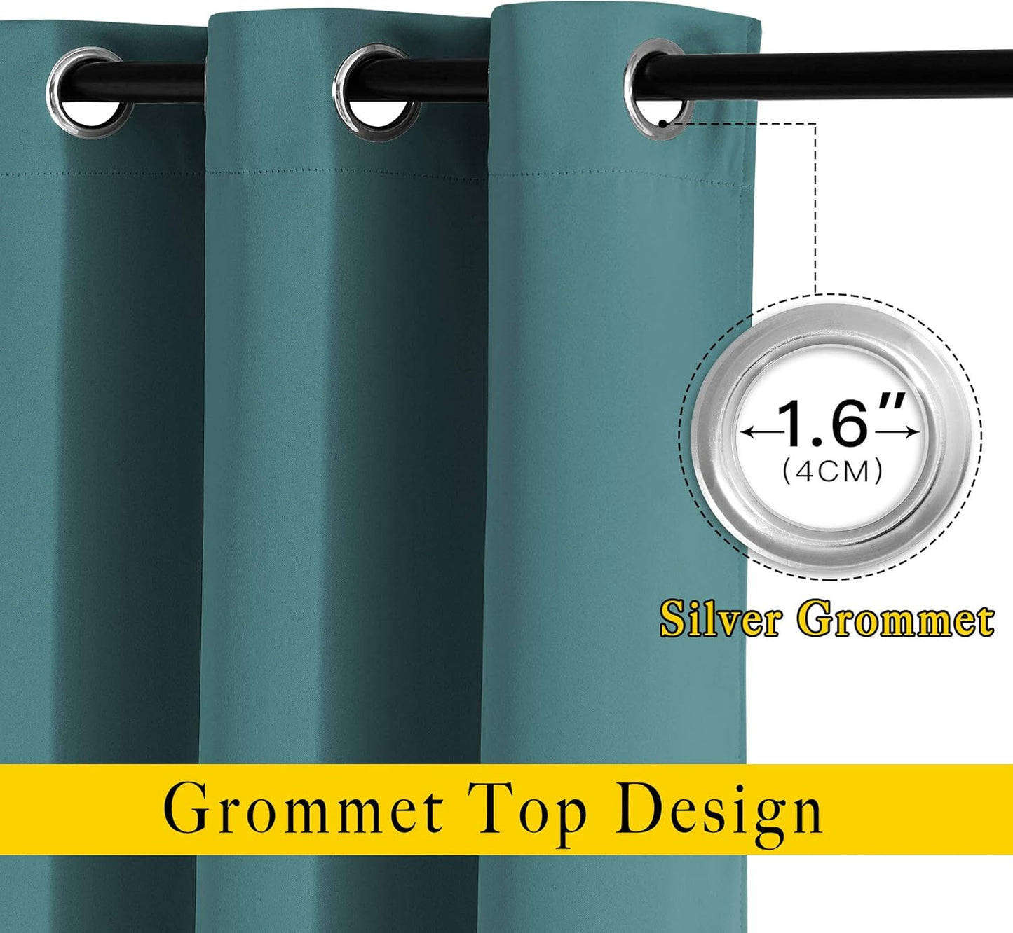 NICETOWN Blackout Bedroom Curtains 90 inches Long, Grommet Thermal Insulated Blackout Window Treatments Room Darkening Drapes Privacy for Bedroom, Sea Teal, Set of 2, W52 x L90