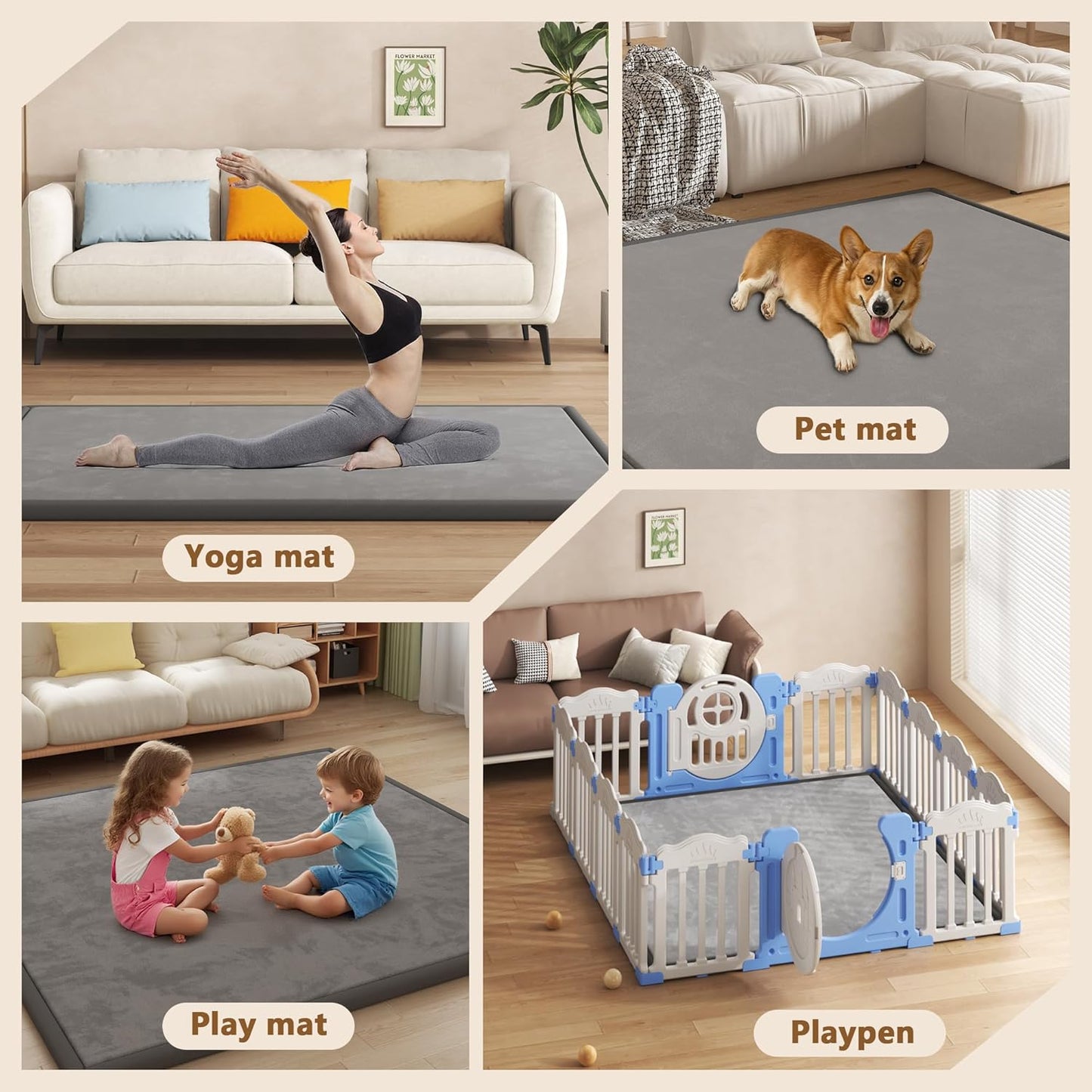 Baby Play Mat for Floor, 1.3'' Thick Memory Foam Tummy Time Mat - Super Soft Coral Velvet Nursery Rug with Non-Slip Backing, Crawling Rug for Toddlers/Infants, Yoga & Tatami Use, 59''x79''