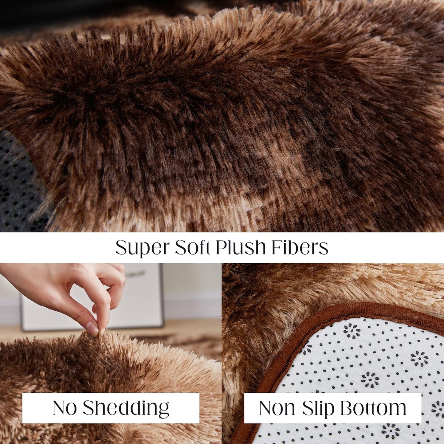 Fluffy Shag Area Rug, 4x5.8 Tie-Dyed Brown Rugs for Bedroom, Soft Plush Area Rugs for Living Room, Non-Slip Indoor Carpet for Nursery, Study Room, Dressing Room, Home Decor
