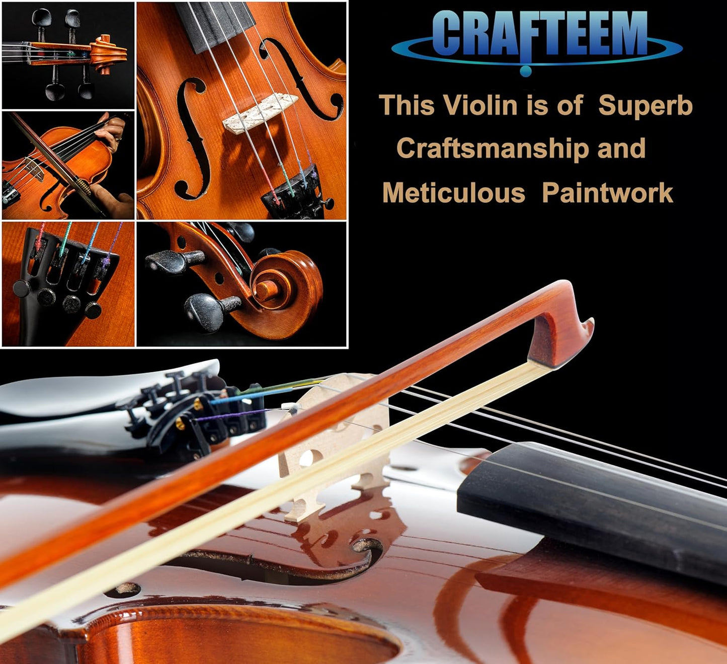 Spruce and Maple Solid Wood Violin Outfit for Beginner Kids & Adults -Craft Your Perfect Sound and Begin Your Musical Journey with Confidence. (Glossy Antique, 4/4 Full)