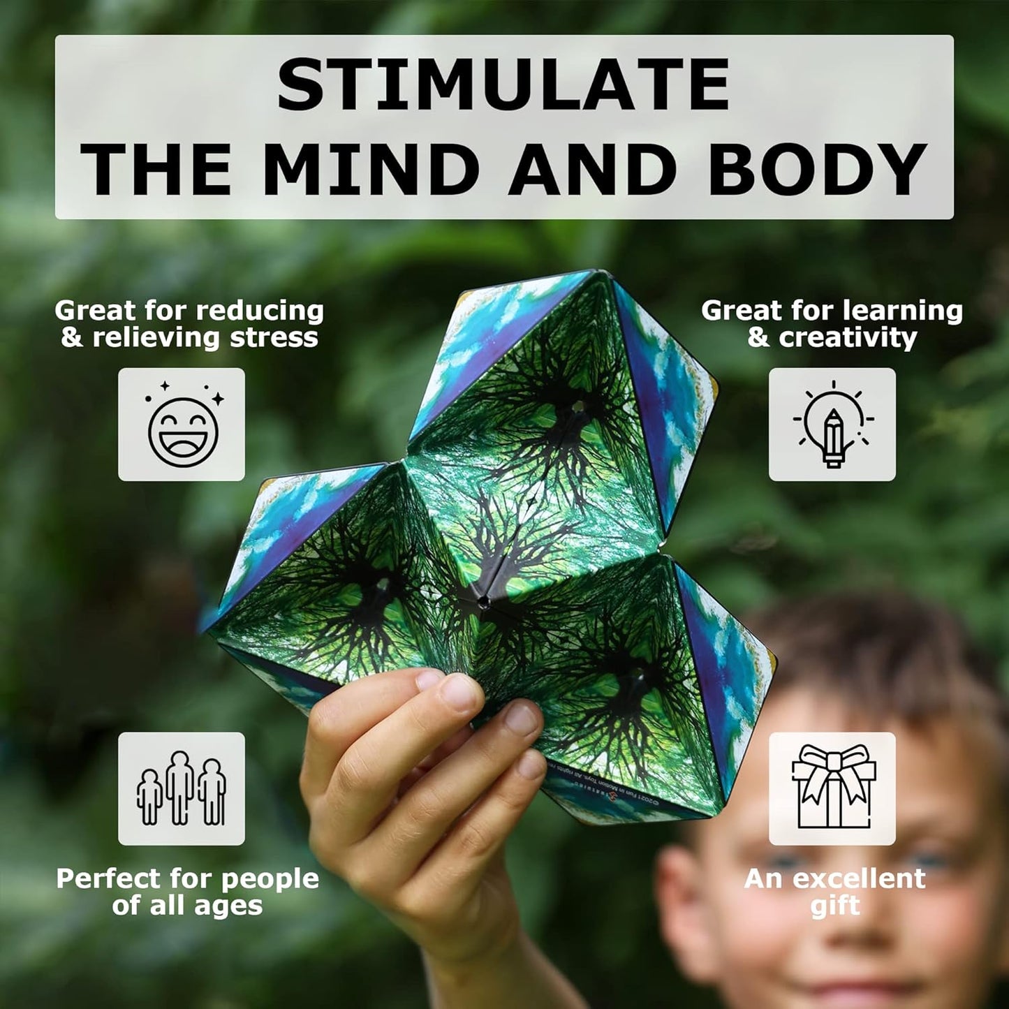 Shashibo Shape Shifting Box - Award-Winning Fidget Toy w/ 36 Rare Earth Magnets - Fidget Cube Transforms Into Over 70 Shapes, Sensory Toy Gift for Kids, Teens, and Adults (Black & White)