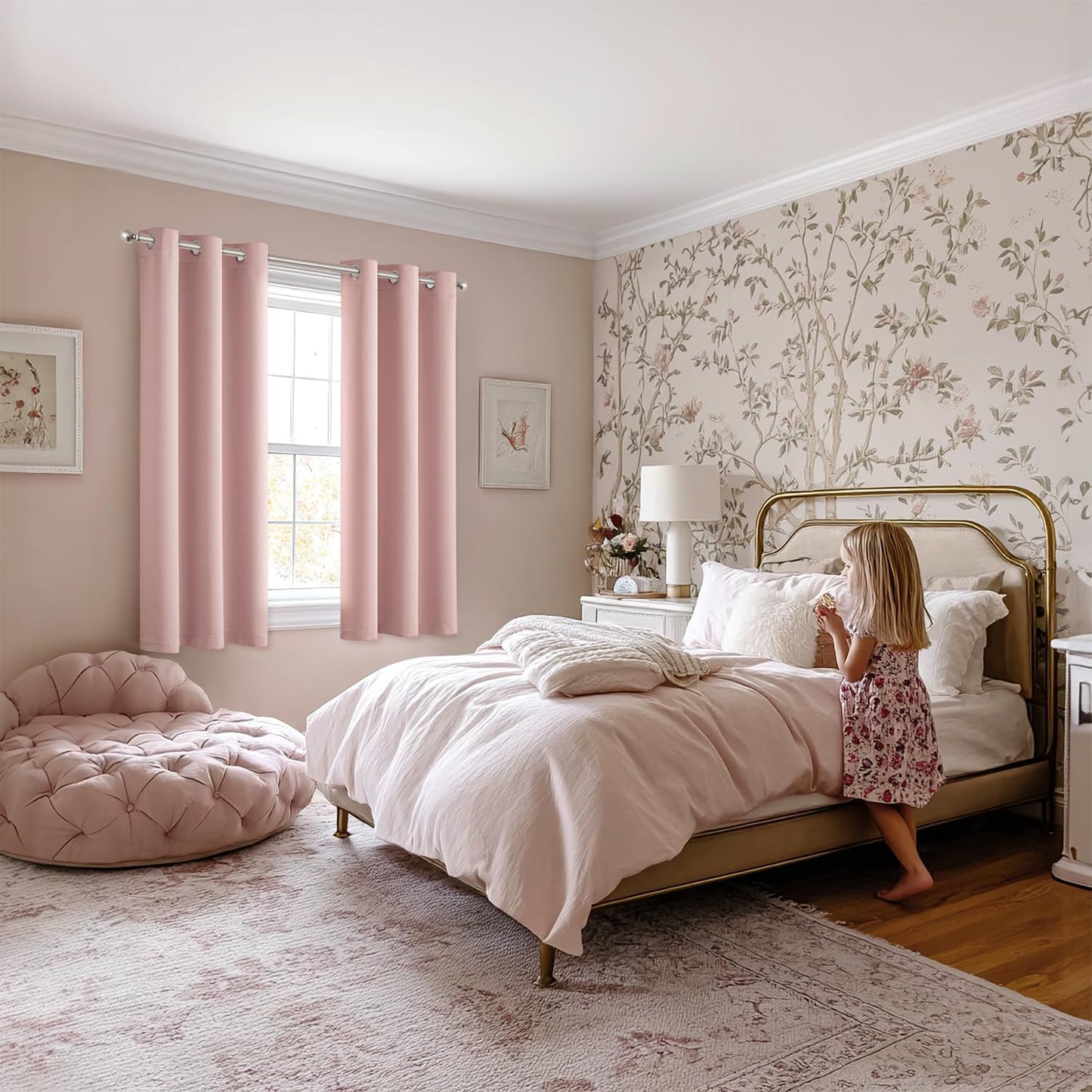 MIULEE Baby Pink Blackout Curtains for Girls Bedroom Living Room 68 Inches Long 2 Panels, Nursery Thermal Insulated Room Darkening Drapes Solid Grommet Top Noise Reducing Window Curtains 40x68 Inch