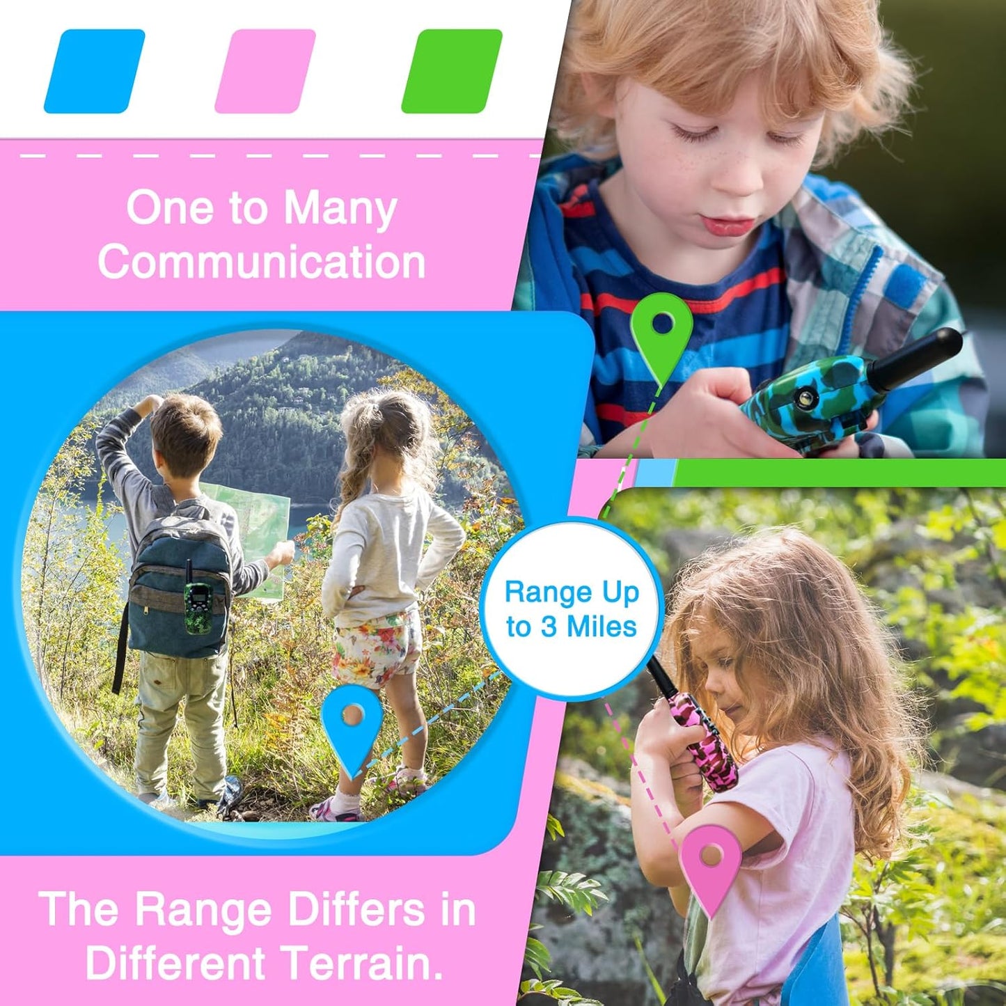 Walkie Talkies for Kids 3 Miles Long Range, 22 Channels Walkie Talkie with Clear Sound, Outdoor Camping Toys for Boys and Girls Age 6-8, Stocking Stuffers for Girls Boys 8-12