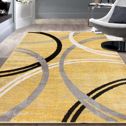 Rugshop Modern Wavy Circles Design Area Rug 9' x 12' Yellow
