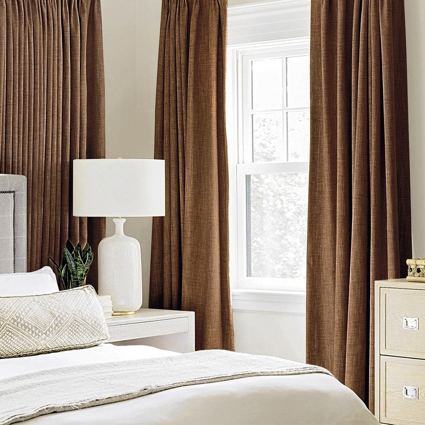 MIULEE Linen Curtains for Bedroom 100% Blackout Thermal Insulated Brown Grommet Room Darkening Curtains & Drapes Fall Decor for Living Room Nursery 52 x 90 Inch (2 Panels)