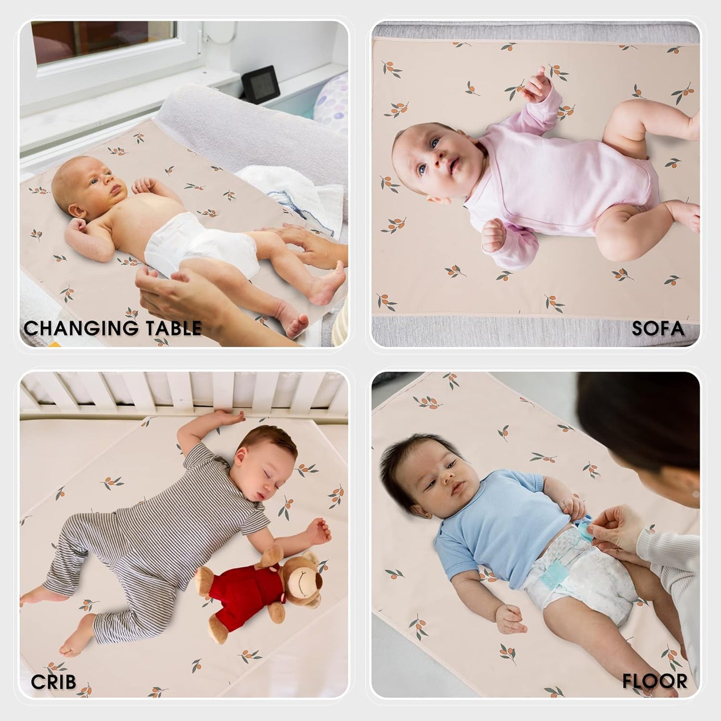 Vegan Leather Baby Changing Mat - Wipeable Portable Changing Pad, Foldable Travel Changing Mat for Baby, Newborns Toddlers Shower Gifts (Branch,20"*28")