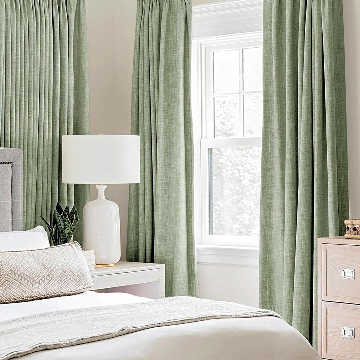 MIULEE Linen Texture Curtains for Bedroom Solid 100% Blackout Thermal Insulated Sage Green Curtains Grommet Room Darkening Curtains/Draperies for Living Room Nursery 52x84 Inch (2 Panels)